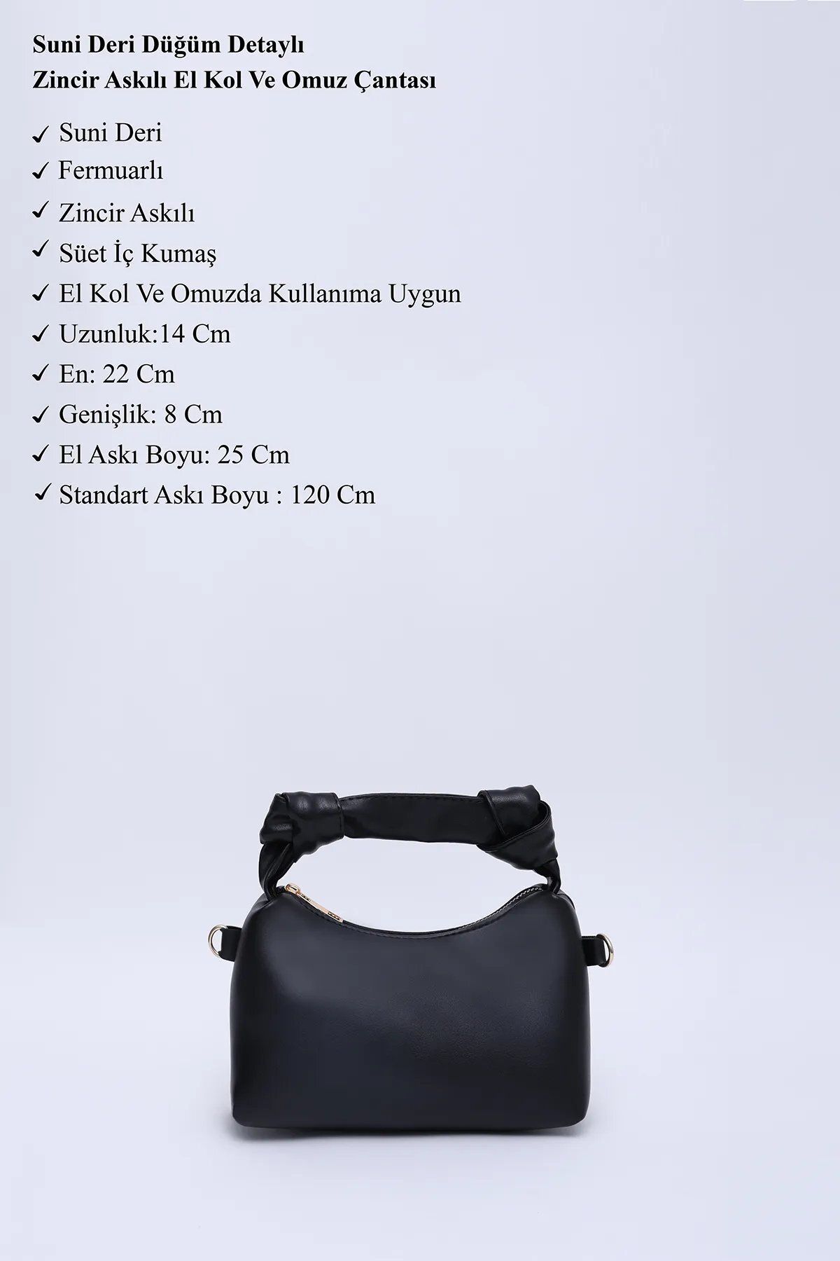 LİZZY BAG Siyah Soft Modern Deri Şık Burgu Detaylı Zarif Zincir Askılı El Ve Omuz Çantası U:14 E:22 G:8 Cm
