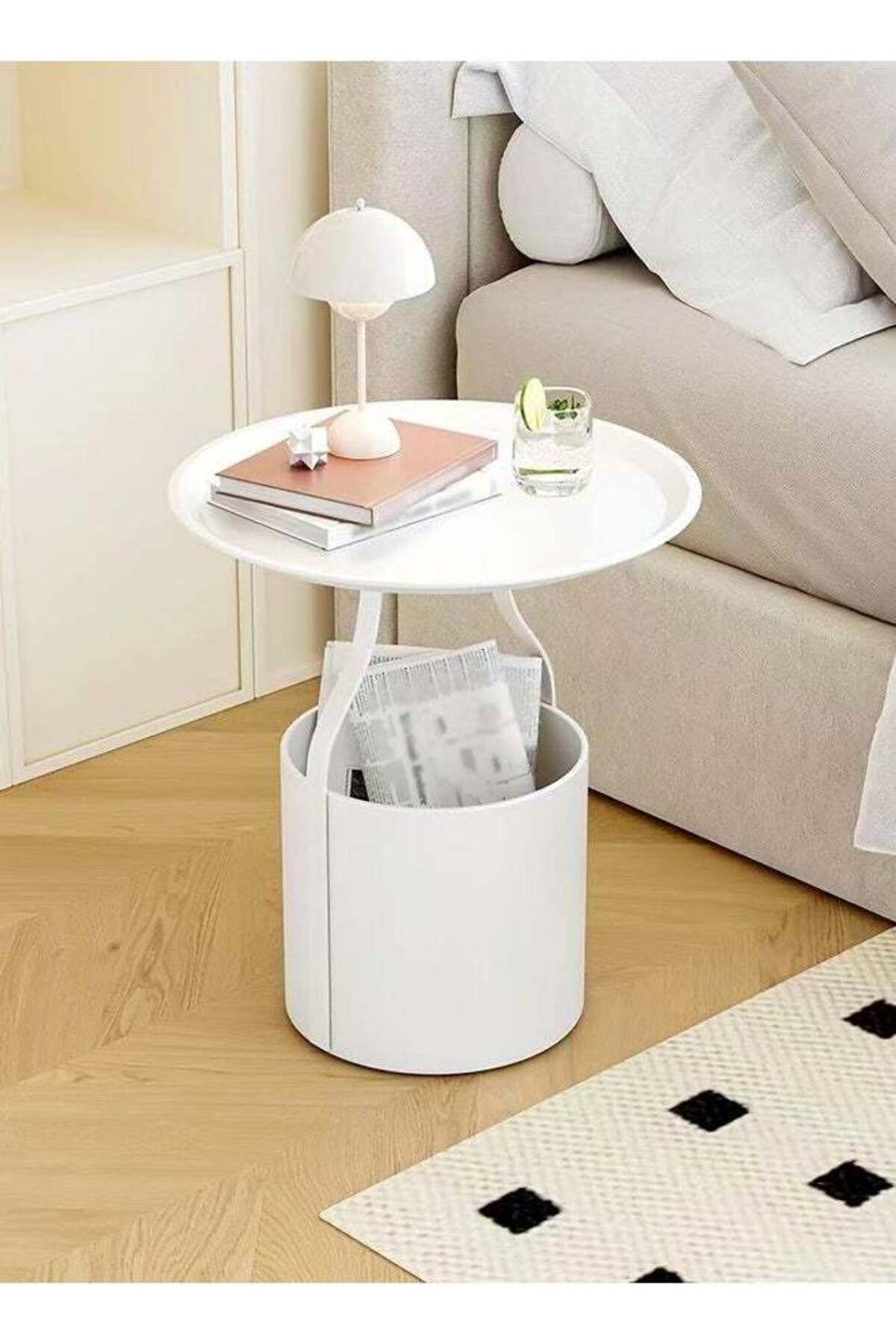 Raffine-1-Piece Multifunction Round Edge Table Sofa Side End Table Coffee Table Nightstand with Storage Buck 1