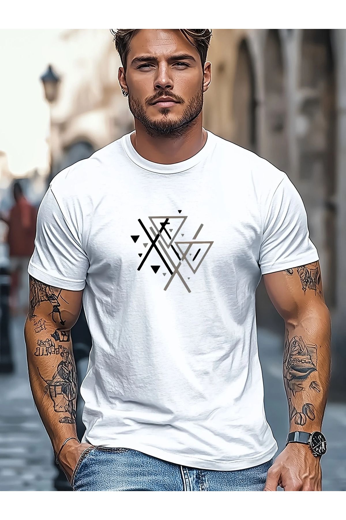 LUNAVISTA Shapes Baskılı Bisiklet Yaka Kısa Kol T-shirt