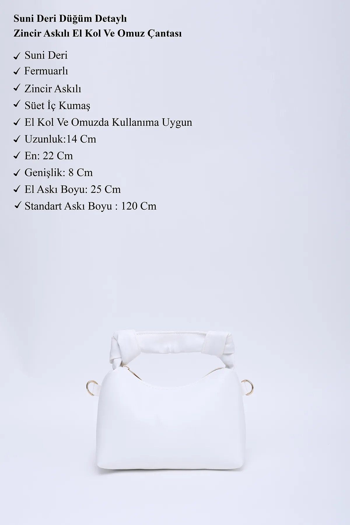 LİZZY BAG Beyaz Soft Modern Deri Şık Burgu Detaylı Zarif Zincir Askılı El Ve Omuz Çantası U:14 E:22 G:8 Cm