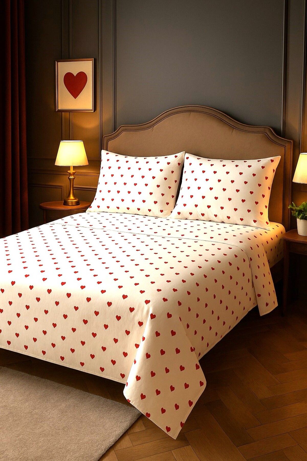 MamCrazy Amour Kırmızı Kalpli %100 Pamuk Çift Kişilik Nevresim Seti – Çarşafsız (Nevresim + 2 Yastık Kılıfı)