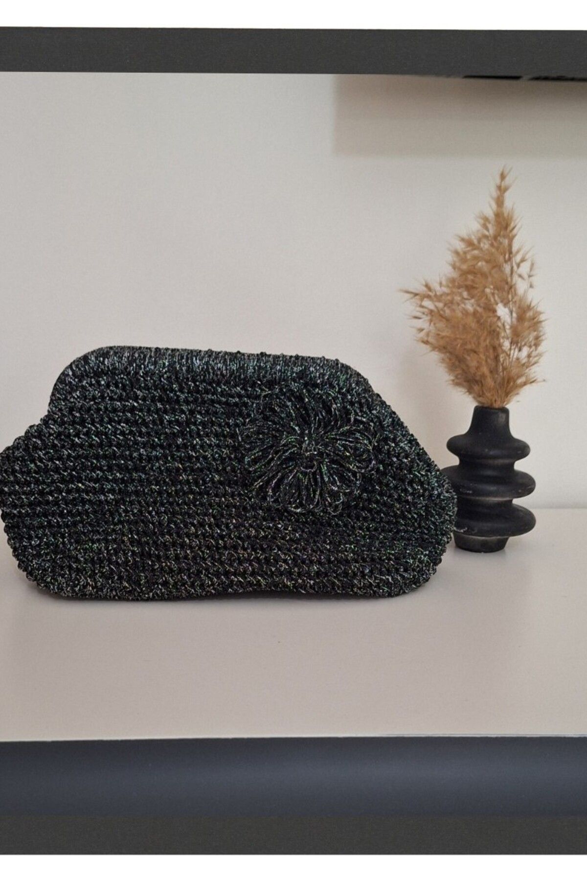 Butik KADIN SİYAH SİMLİ HAND MADE, EL ÖRGÜSÜ GİZLİ BURSLU YAZLIK CLUTCH ÇANTA,EL ÇANTASI, PORTFÖY