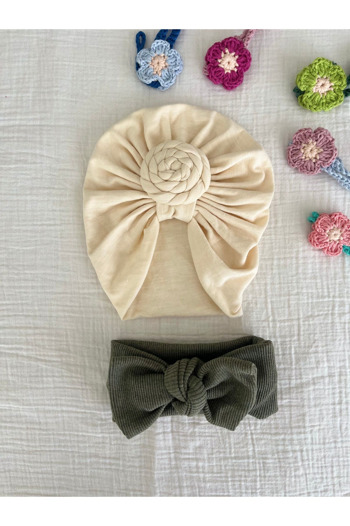BurculuDükkan Kız Bebek Bone Bandana 2’li Set Hediyelik Set