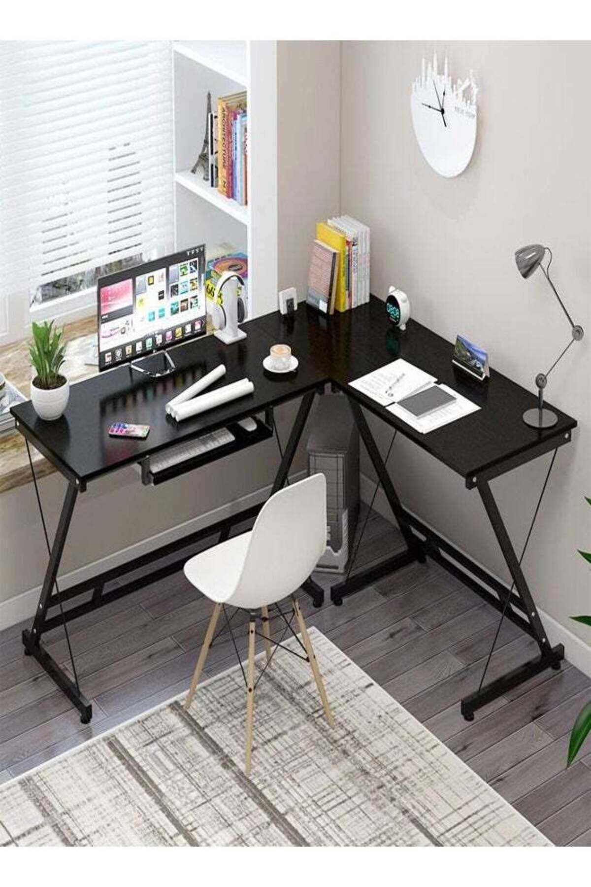 Raffine-L Shape Gaming Table Computer Desk with Large Monitor Stand 1