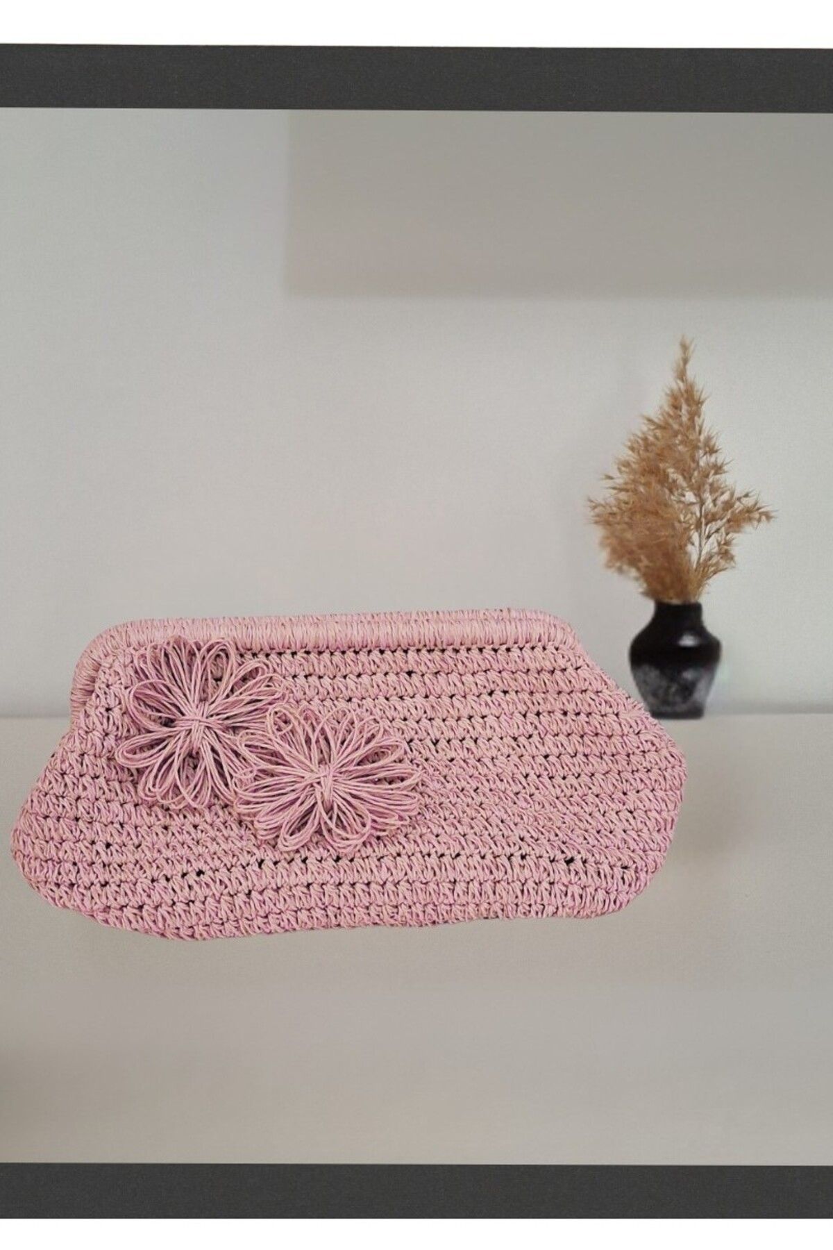 Butik KADIN PEMBE KAĞIT İP DETAYLI HAND MADE, EL ÖRGÜSÜ GİZLİ BURSLU ÇANTA,EL ÇANTASI, PORTFÖY