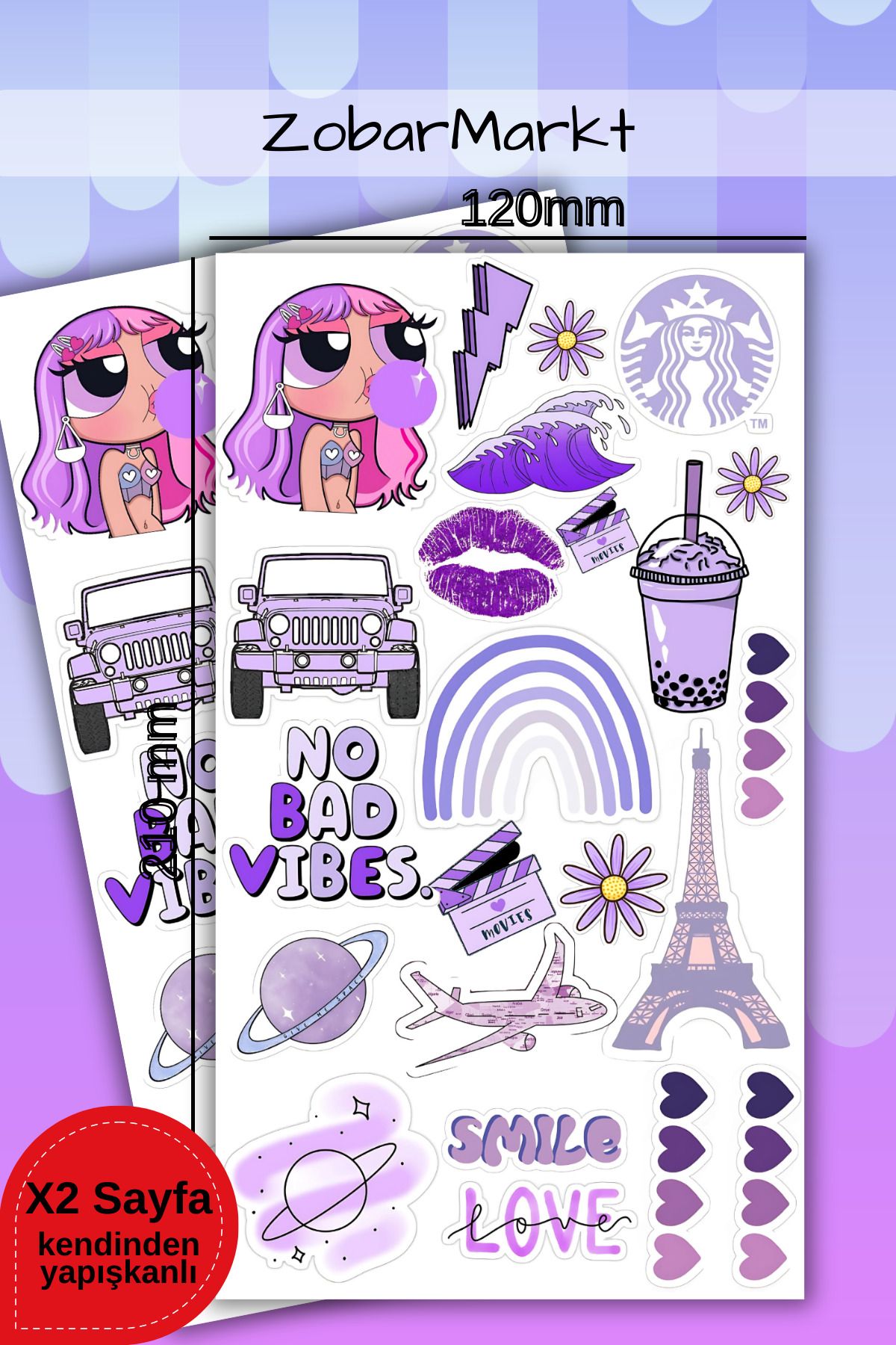 ZobarMarkt ONLINE MARKETING Purple Trip Sticker Set (bullet journal- ajanda - laptop)