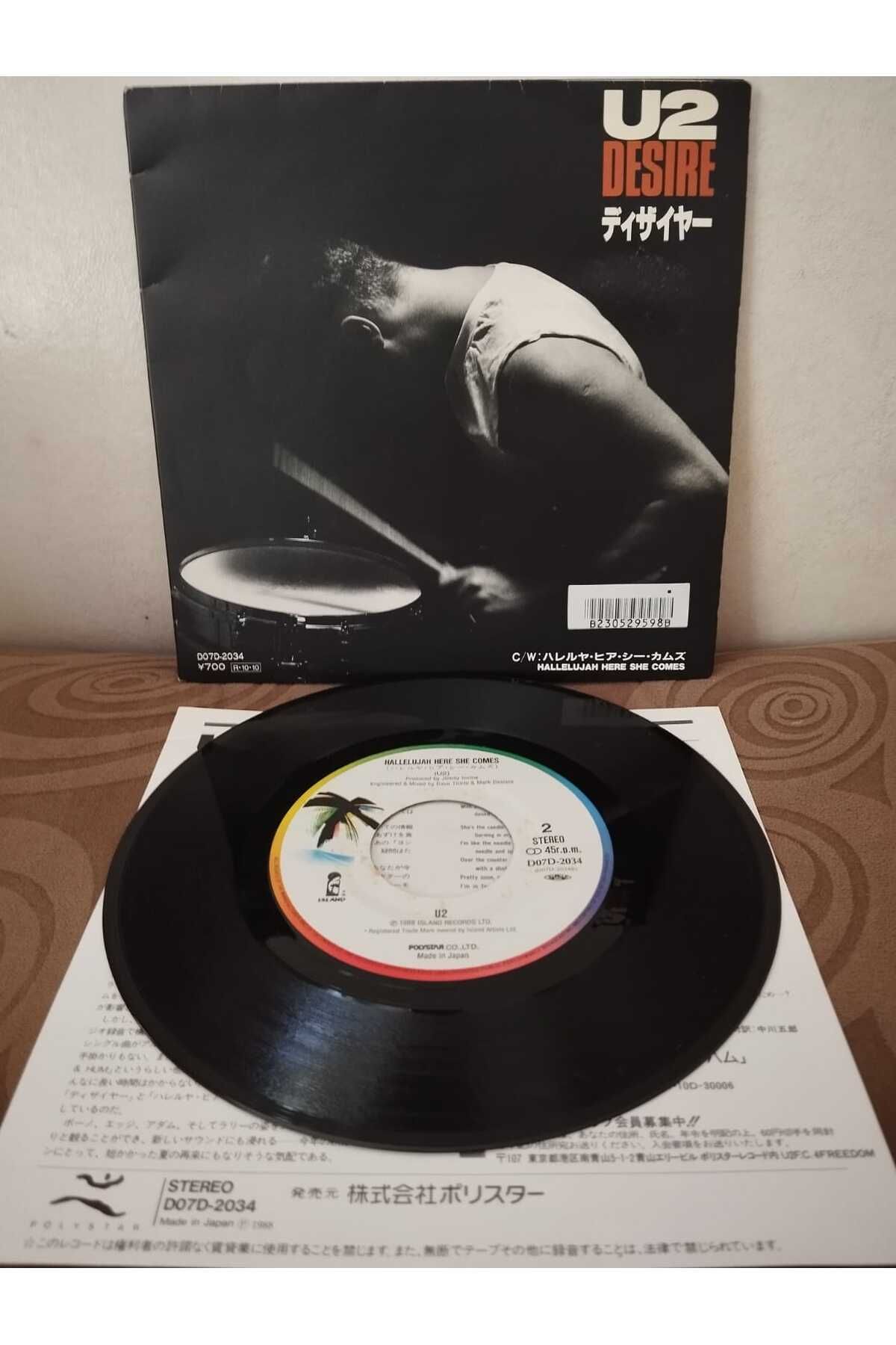 Plakperest U2 ‎– Desire - 1988 Japonya Basım 45 lik Plak - 2.El