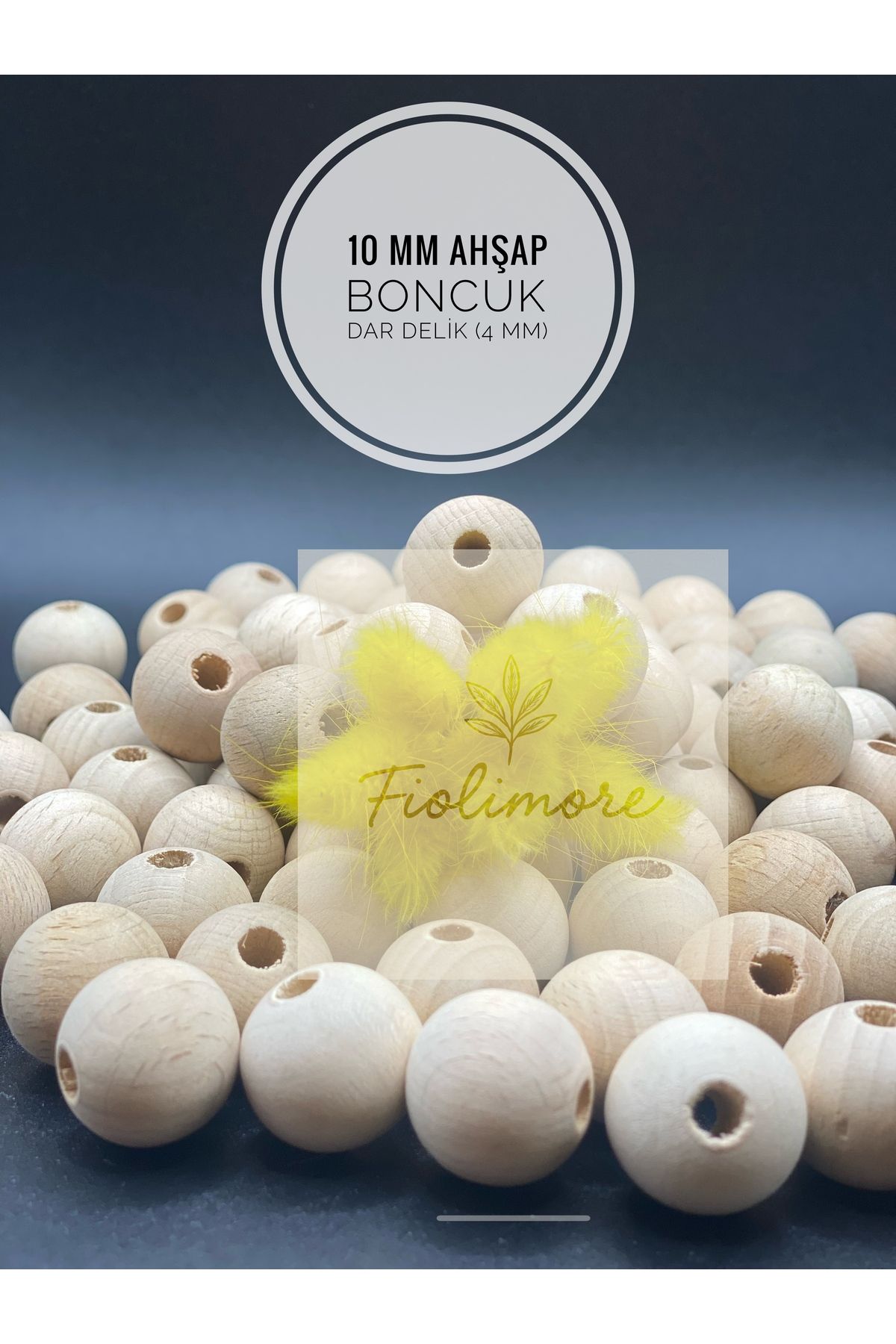 Fiolimore 10 mm Ham Ahşap Boncuk (50 Gram 150 Adet) Delik Çapı 4 mm Yuvarlak Tahta Dar Delik