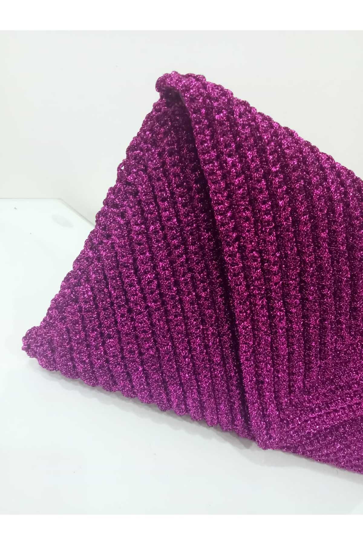 MODA Fuşya Simli Makrome İpten Üçgen Kapak Detaylı Clutch Çanta