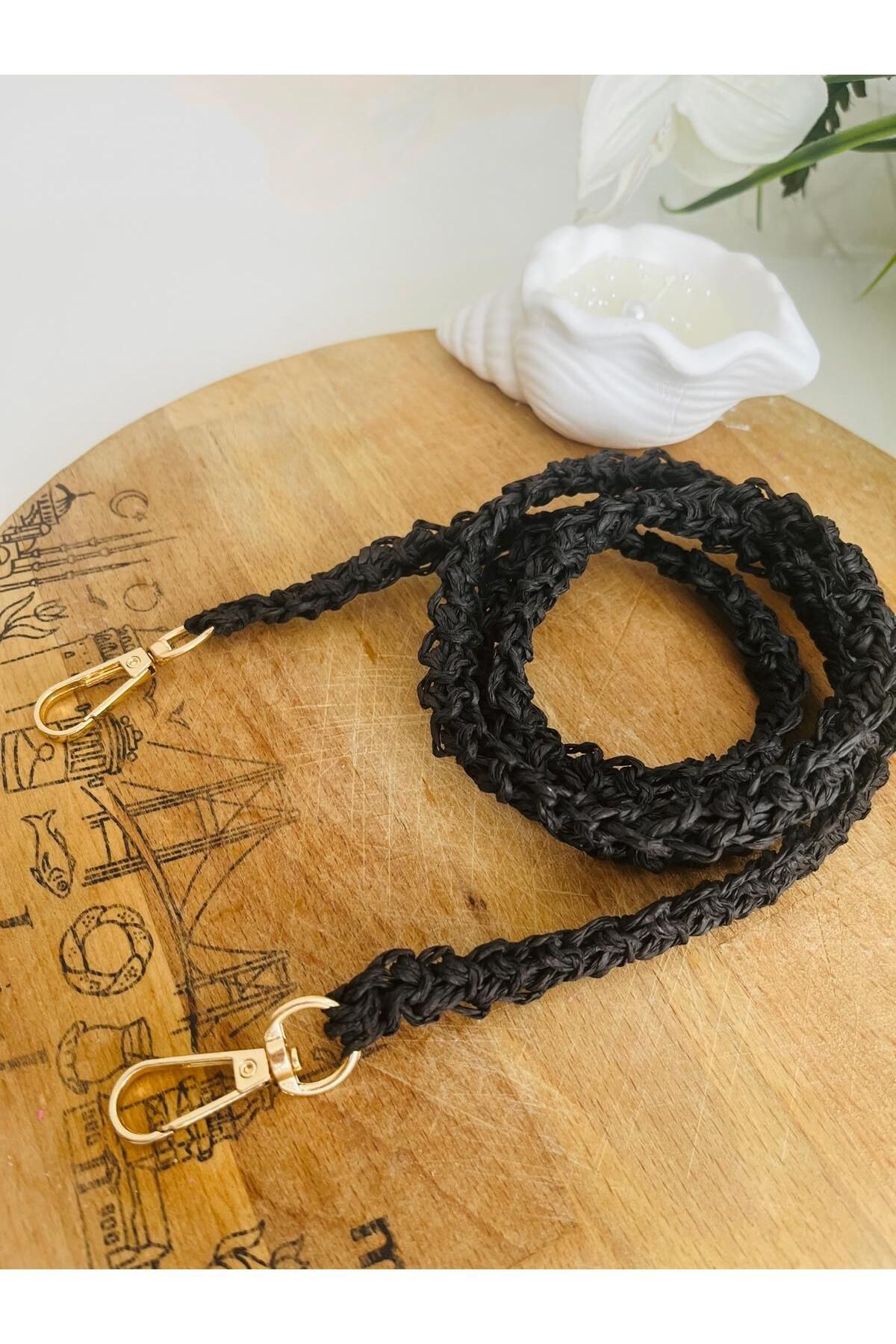 PİNKBAG Handmade Siyah Hasır Örgü Çanta Askısı