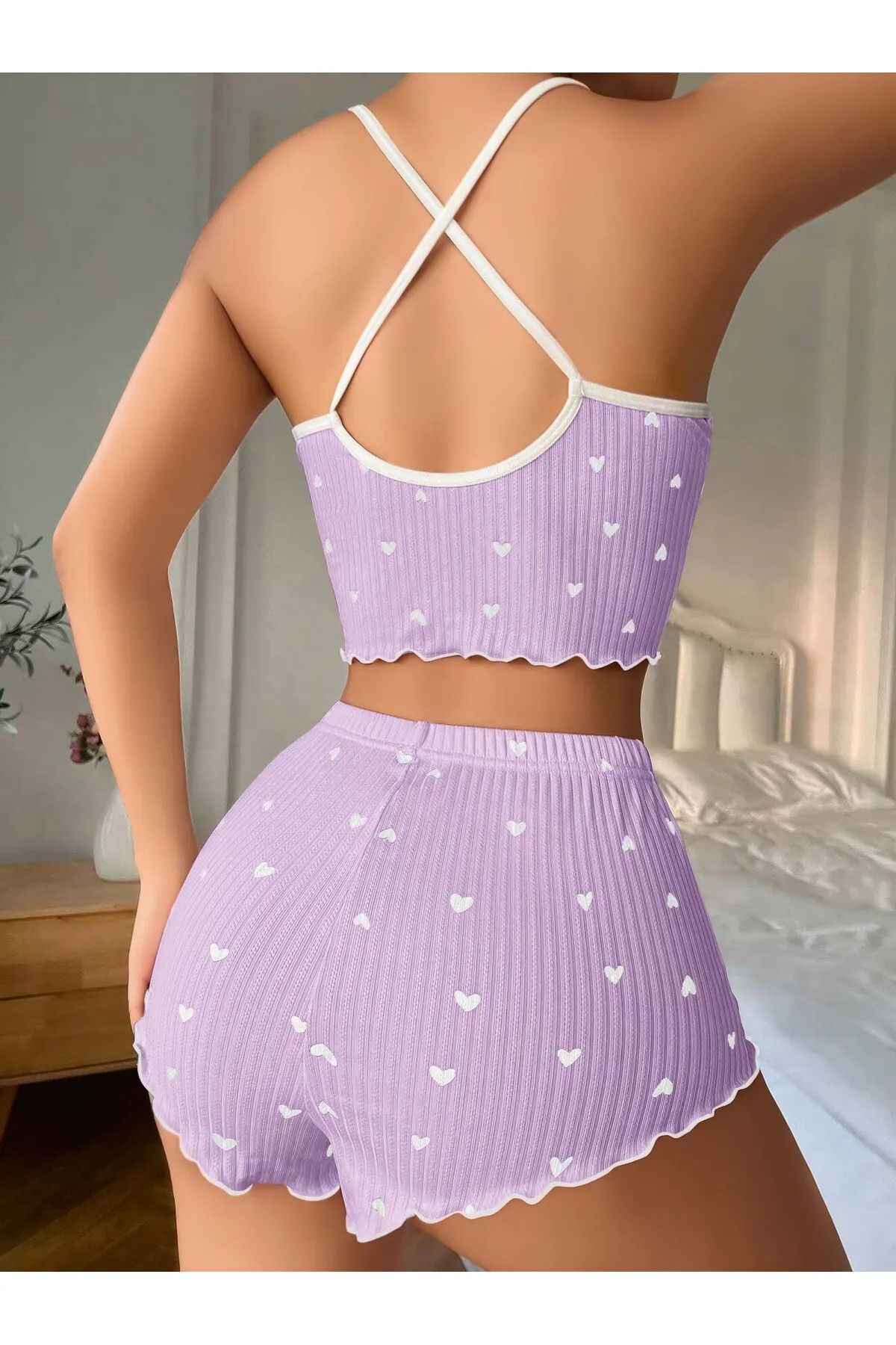 REAL PASSİONE KADIN ŞORTLU FİTİLLİ PİJAMA TAKIMI ŞIK ZARİF VE RAHAT