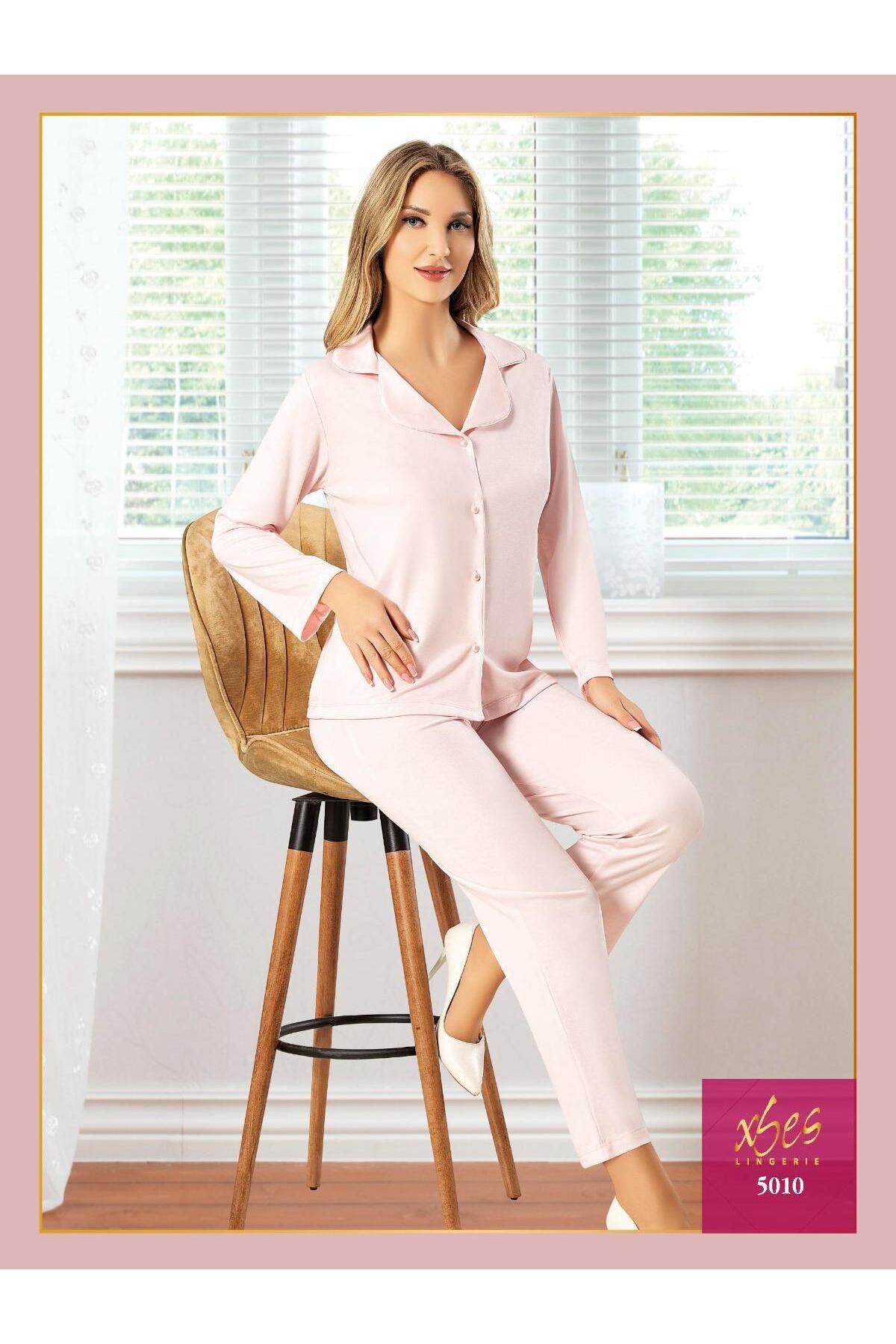 Xses Kadın Uzun Kollu Önden Düğmeli Pijama Takımı 5010 V25018