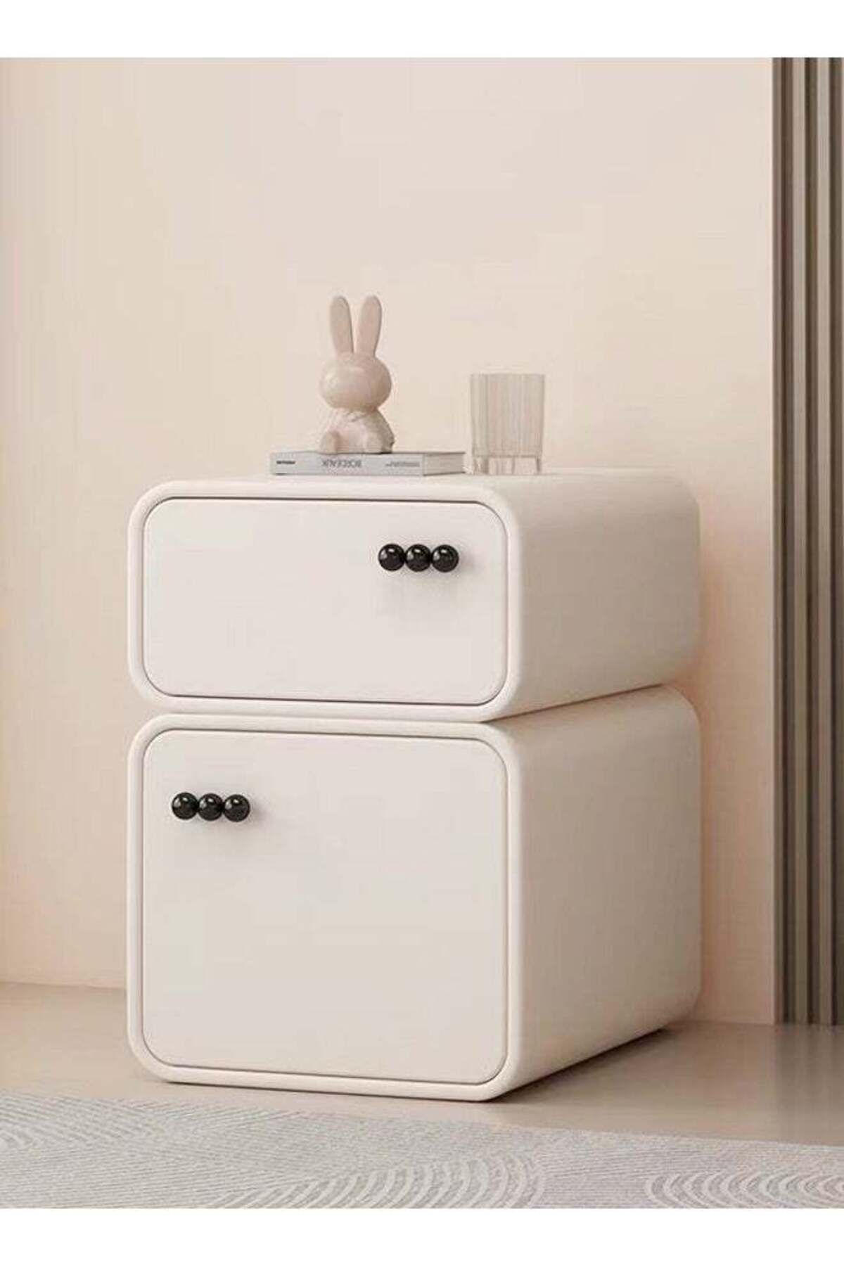 Raffine-Modern Minimalist Design Rectangular Bedside Table Solid Wood Nightstand with 2 Storage Drawers Bed 1