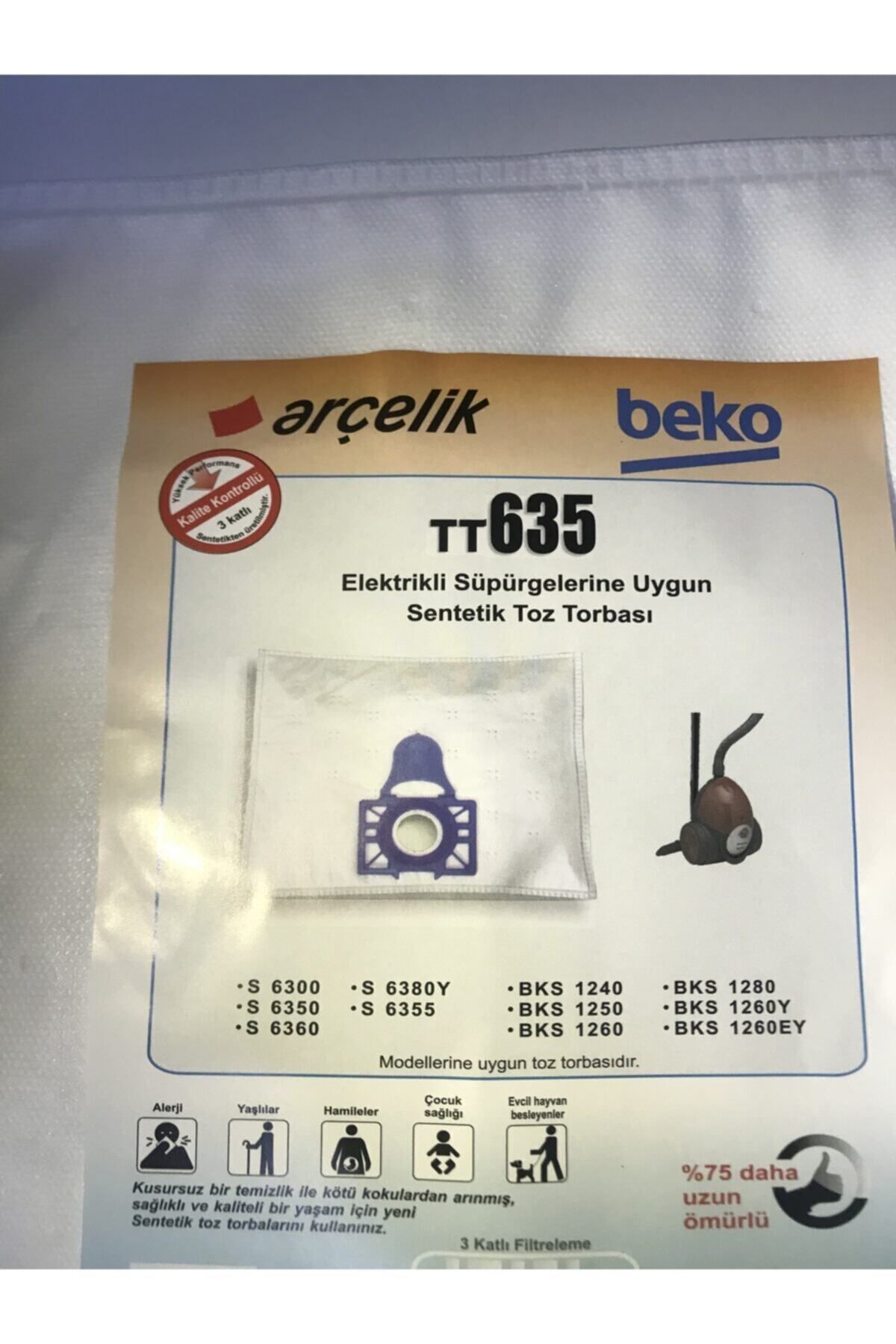 Arçelik S 6300- S6350-s6355-s6360-s6380 Süpürge Torbası