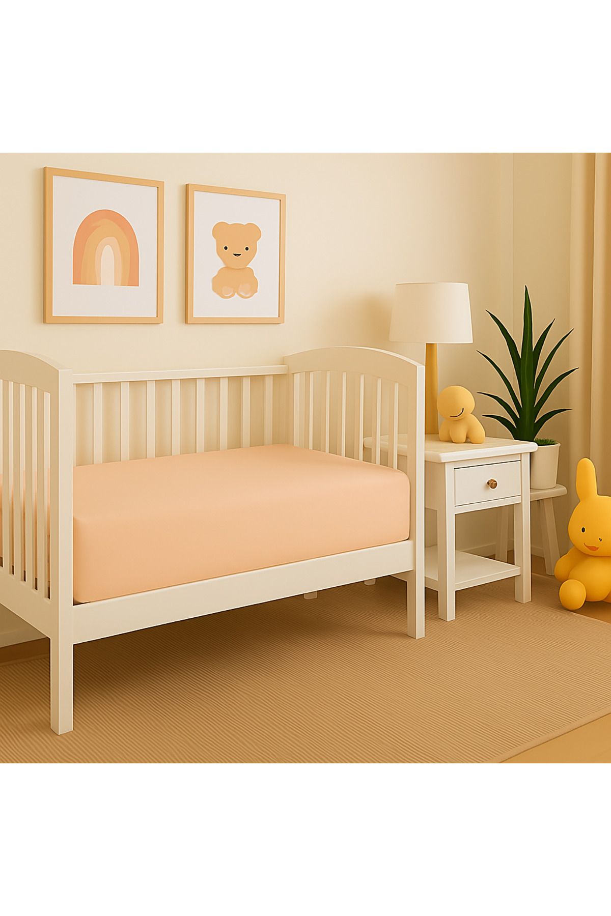 Uğurluel Home | Jersey | %100 Pamuk | Açık Şeftali | Bebek Lastikli Çarşaf