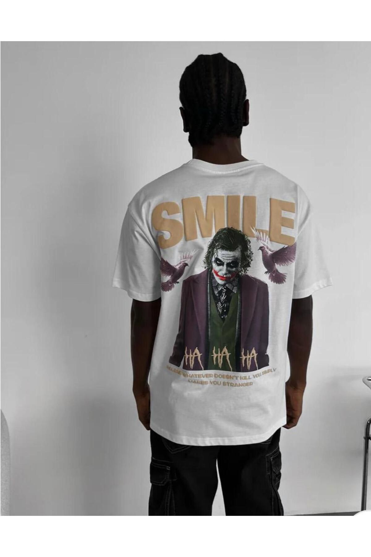 NOVELYA - ERKEK PAMUKLU JOKER BASKILI OVERSİZE TSHİRT