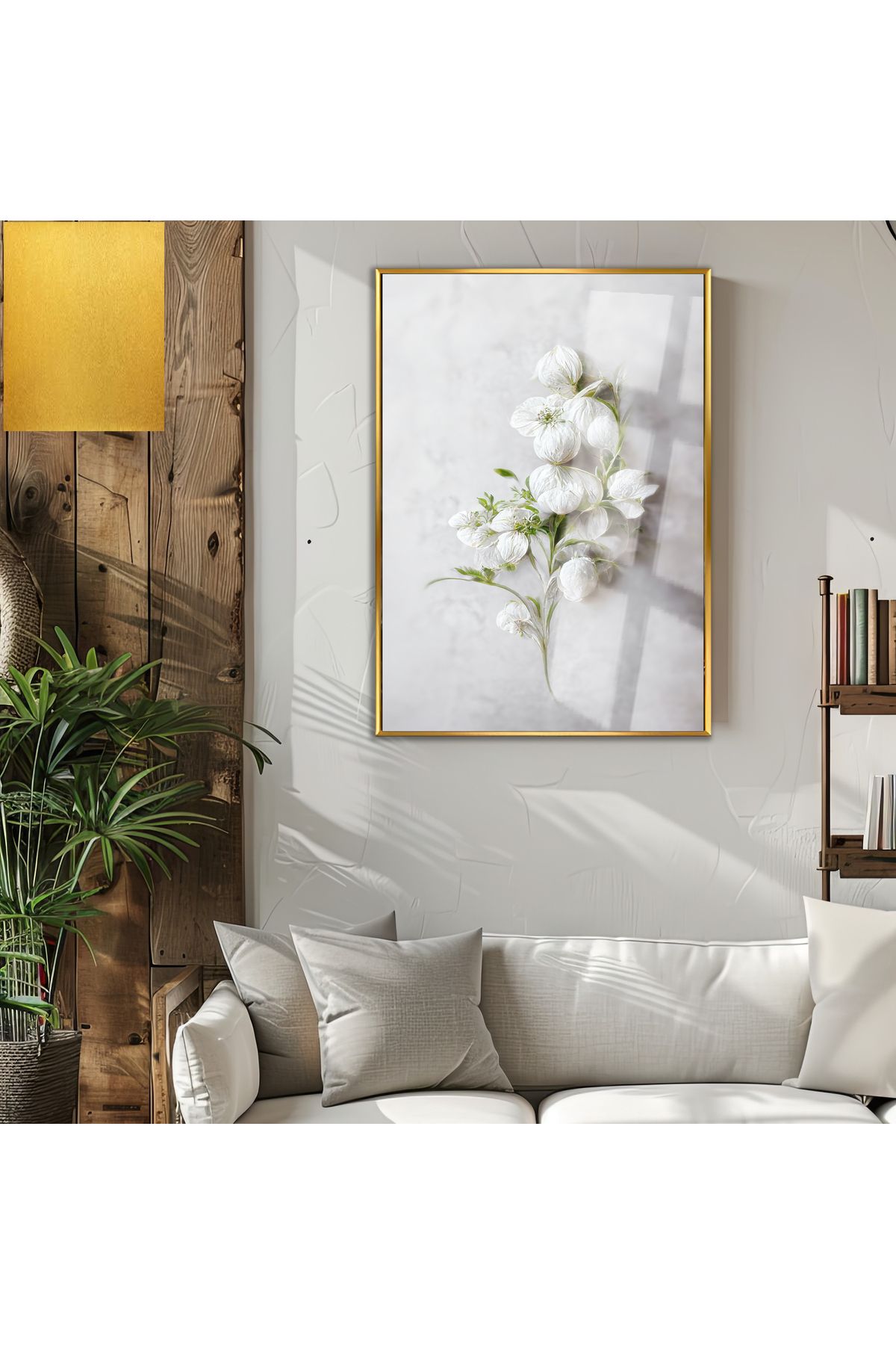 Harikabirev HARİKABİREV|BEYAZ ÇİÇEKLİ MODELİ (BLOSSOM) |ÇERÇEVELİ TEMPERLİ CAM TABLO TEKLİ DİKEY