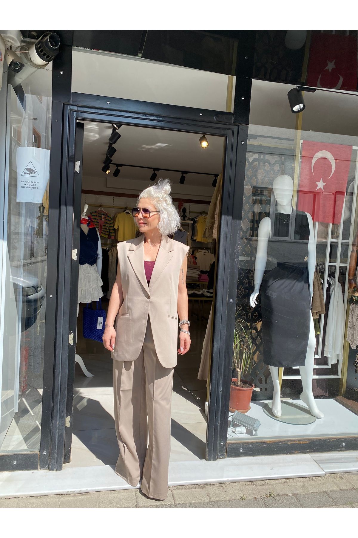 özlem adaşoğlu boutique POLİVİSKON TEK DÜĞME UZUN YELEK