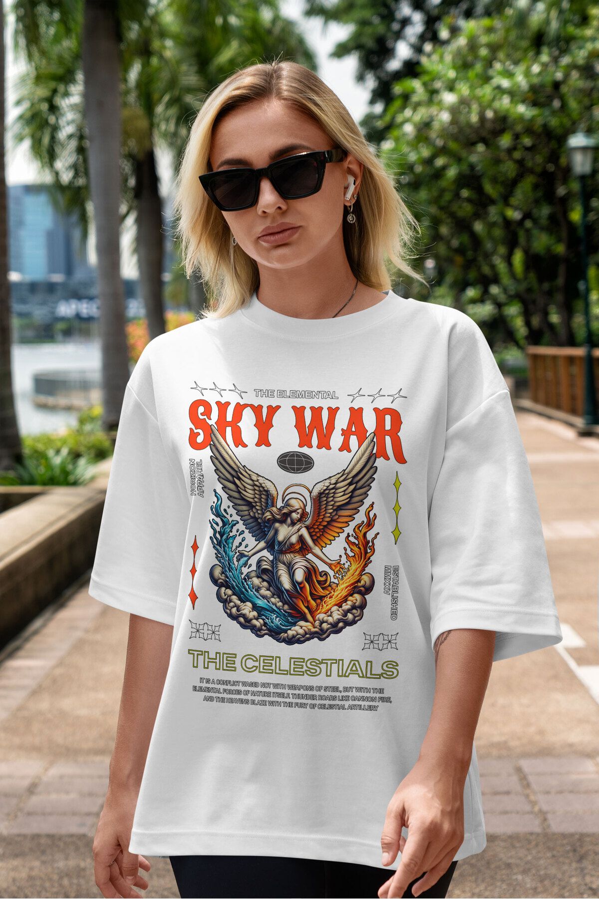 ELFAMİ Unisex Erkek/Kadın HARMONY Özel Baskılı Oversize Pamuklu Bisiklet Yaka T-Shirt