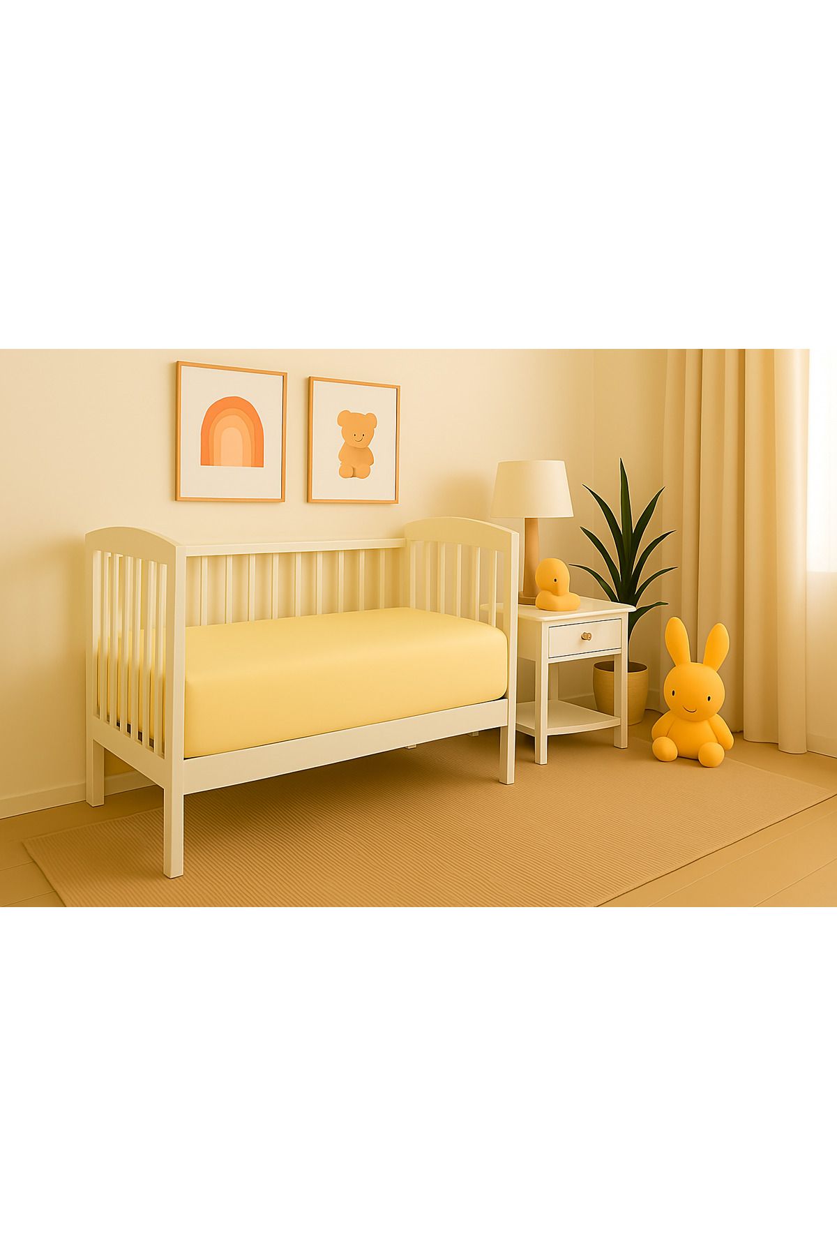 Uğurluel Home | Jersey | %100 Pamuk | Pastel Sarı | Bebek Lastikli Çarşaf