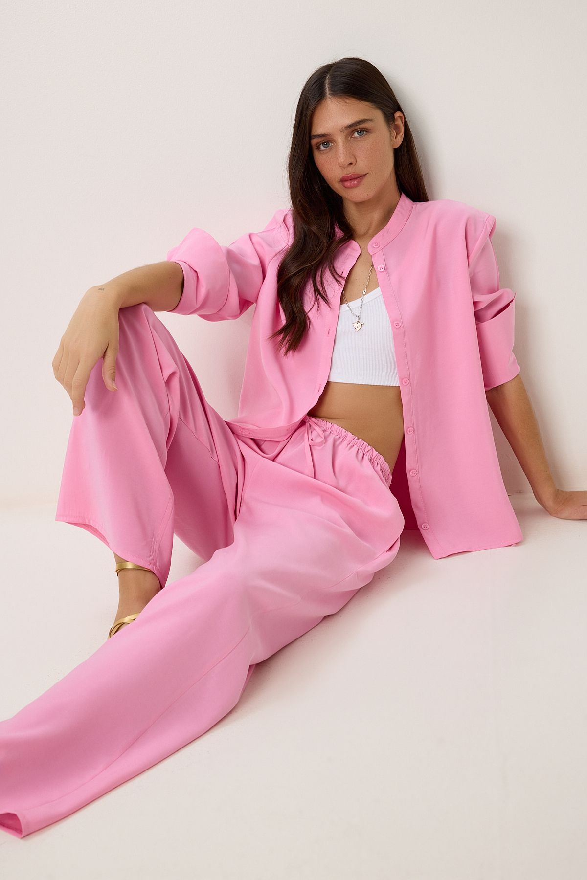 Lovelyİstanbul Modal Gömlek Pantolon Takım PEMBE LDP0061