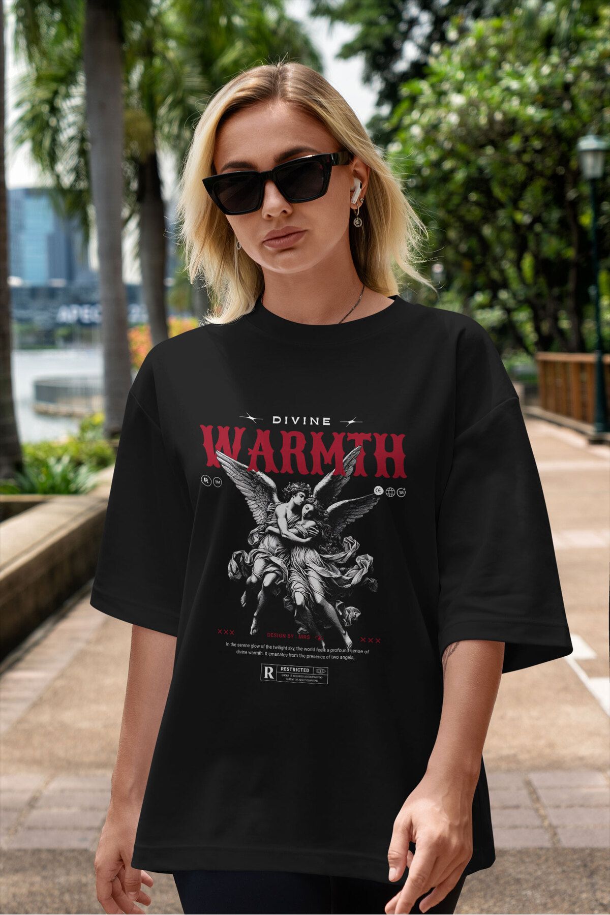 ELFAMİ Unisex Erkek/Kadın WARMTH Renkli Özel Baskılı Oversize Pamuklu Bisiklet Yaka T-Shirt Tişört