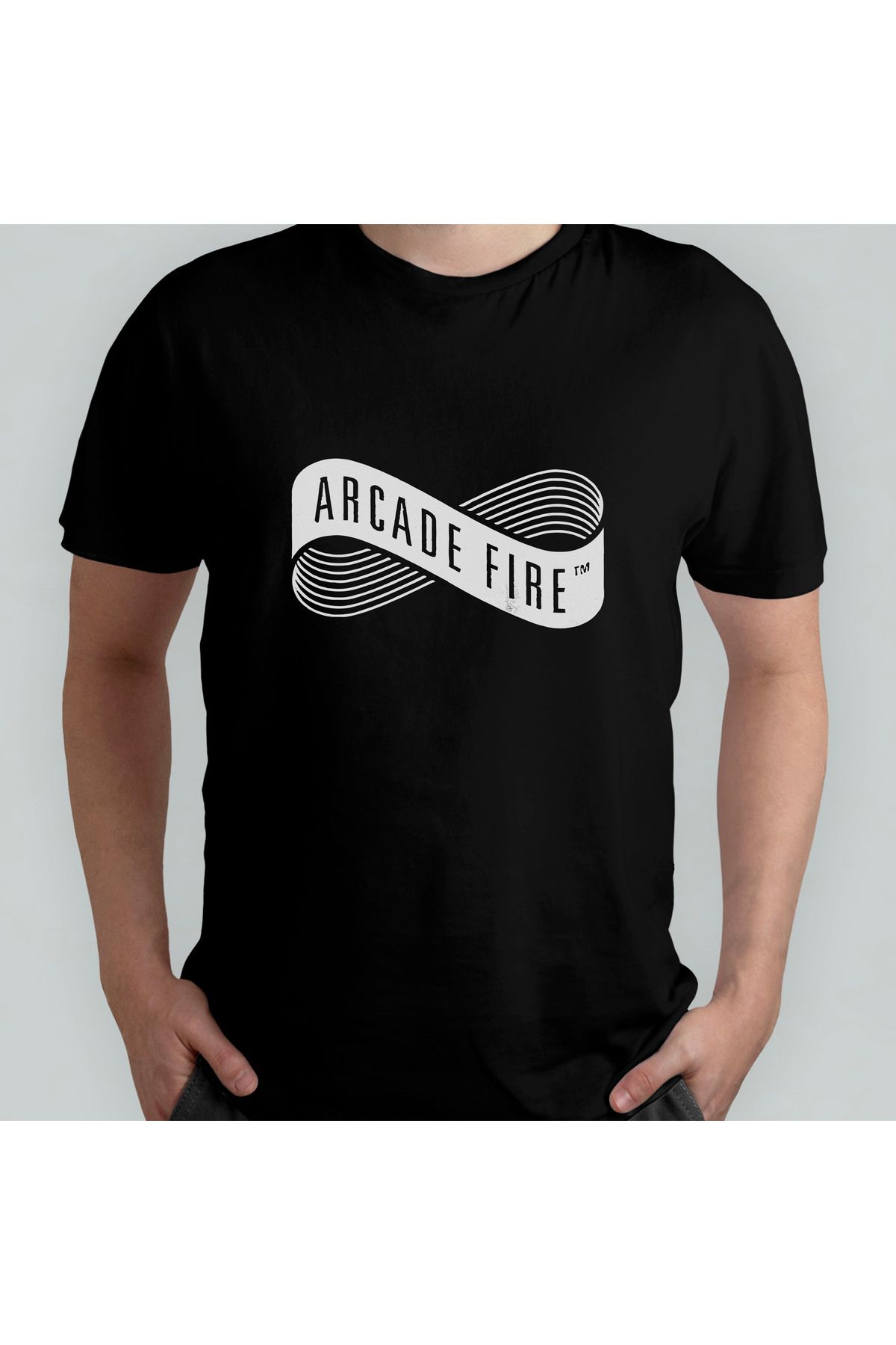 Pixxa Arcade Fire Unisex %100 Pamuklu Bisiklet Yaka T-Shirt Model 2