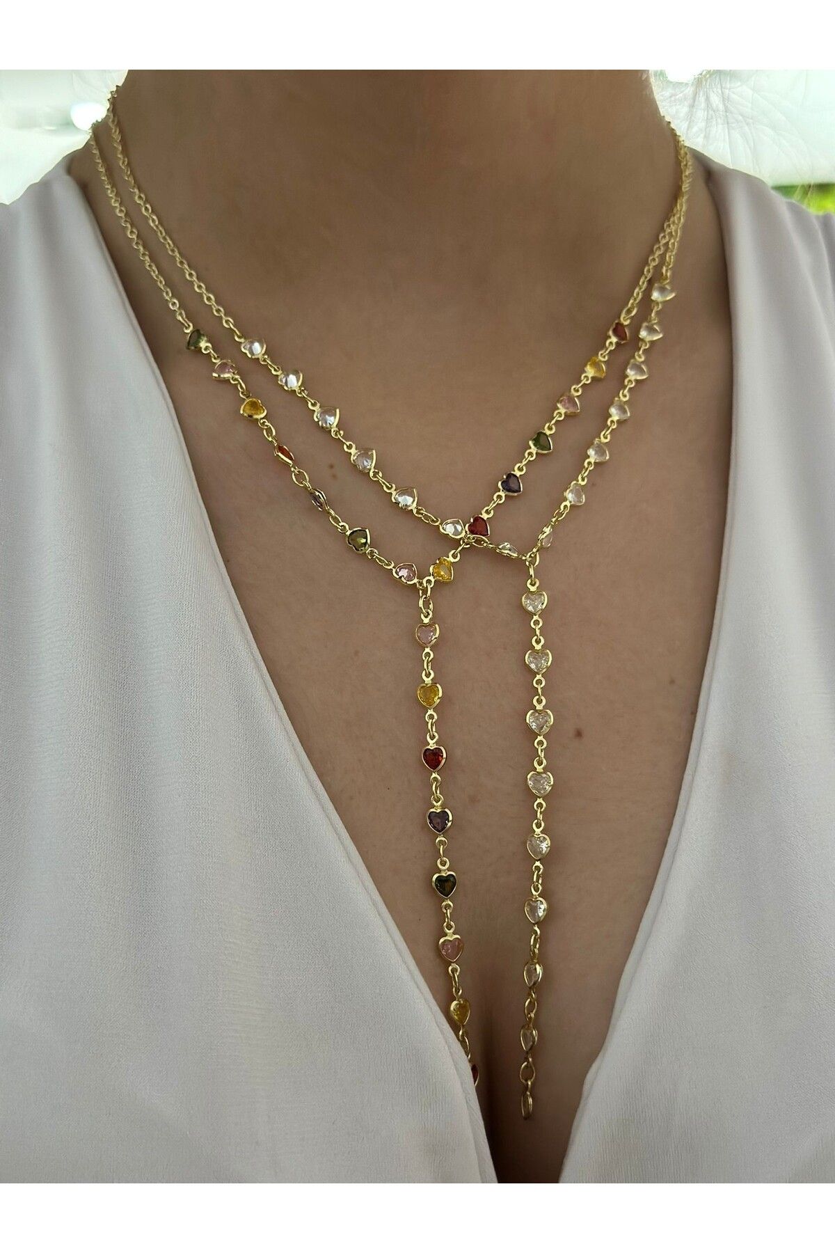 MyladyAccessoriess Sıralı Kalp Detay Çelik Y Kolye Gold