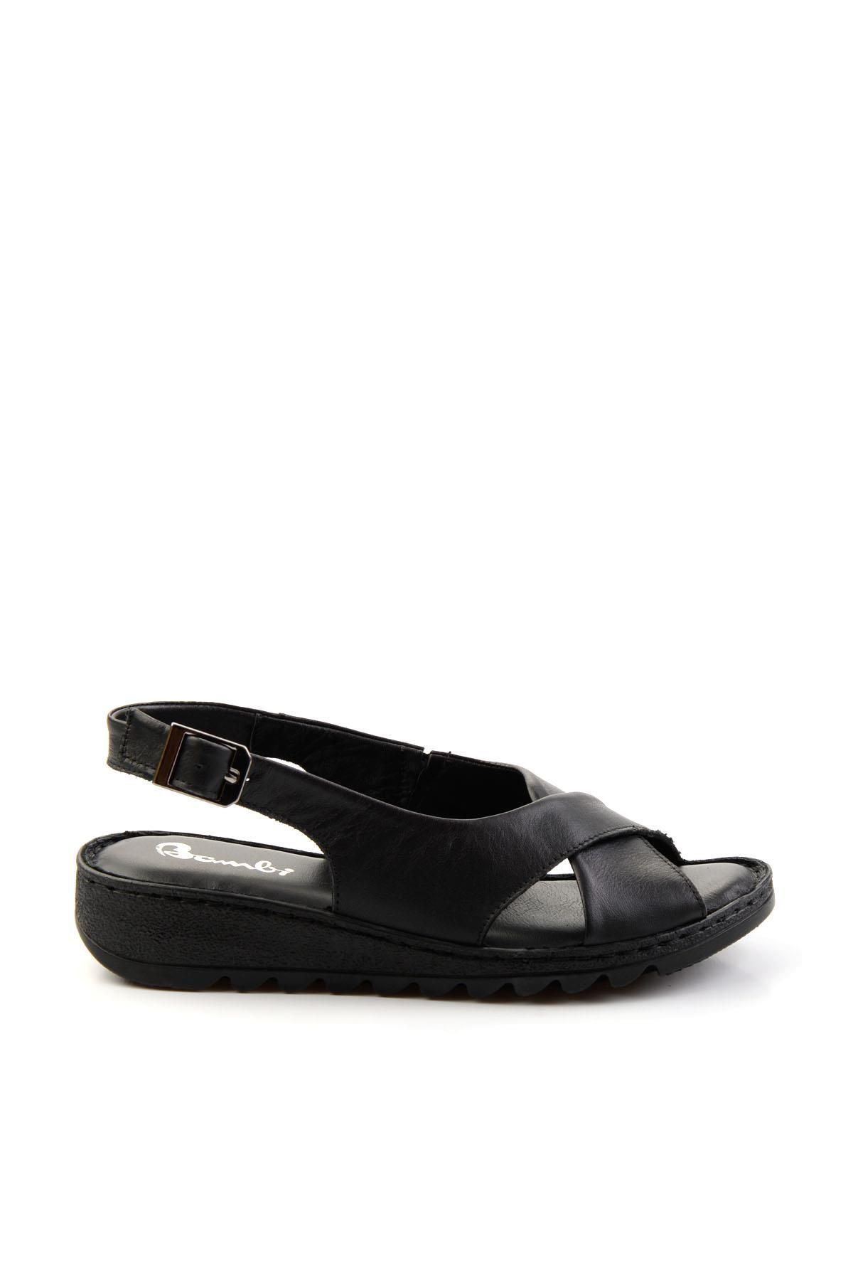 Bambi Siyah Leather Kadın Sandalet K05087404103