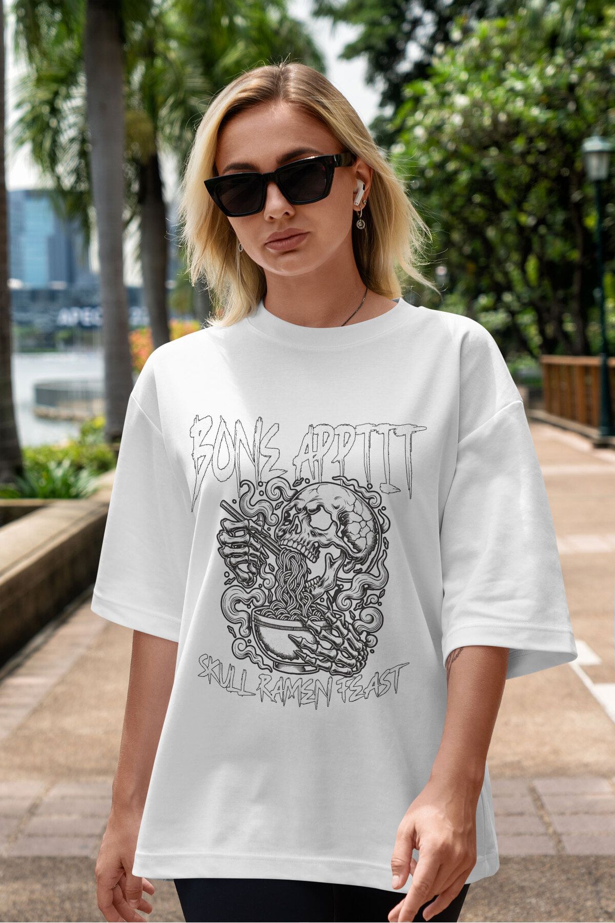 ELFAMİ Unisex Erkek/Kadın BONE APPETIT Renkli Özel Baskılı Oversize Pamuklu Bisiklet Yaka T-Shirt Tişört