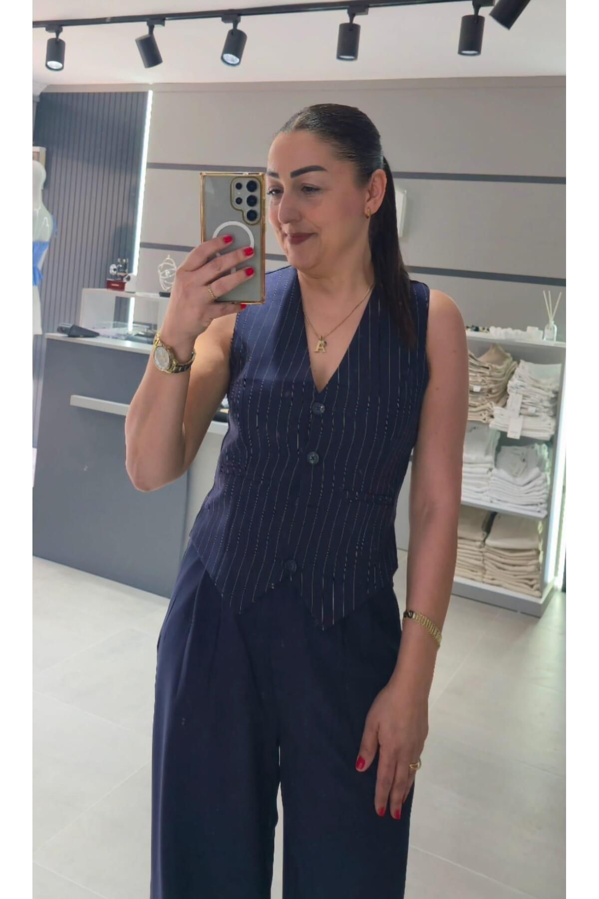 Basic & me LACİVERT ÇİZGİLİ YELEK