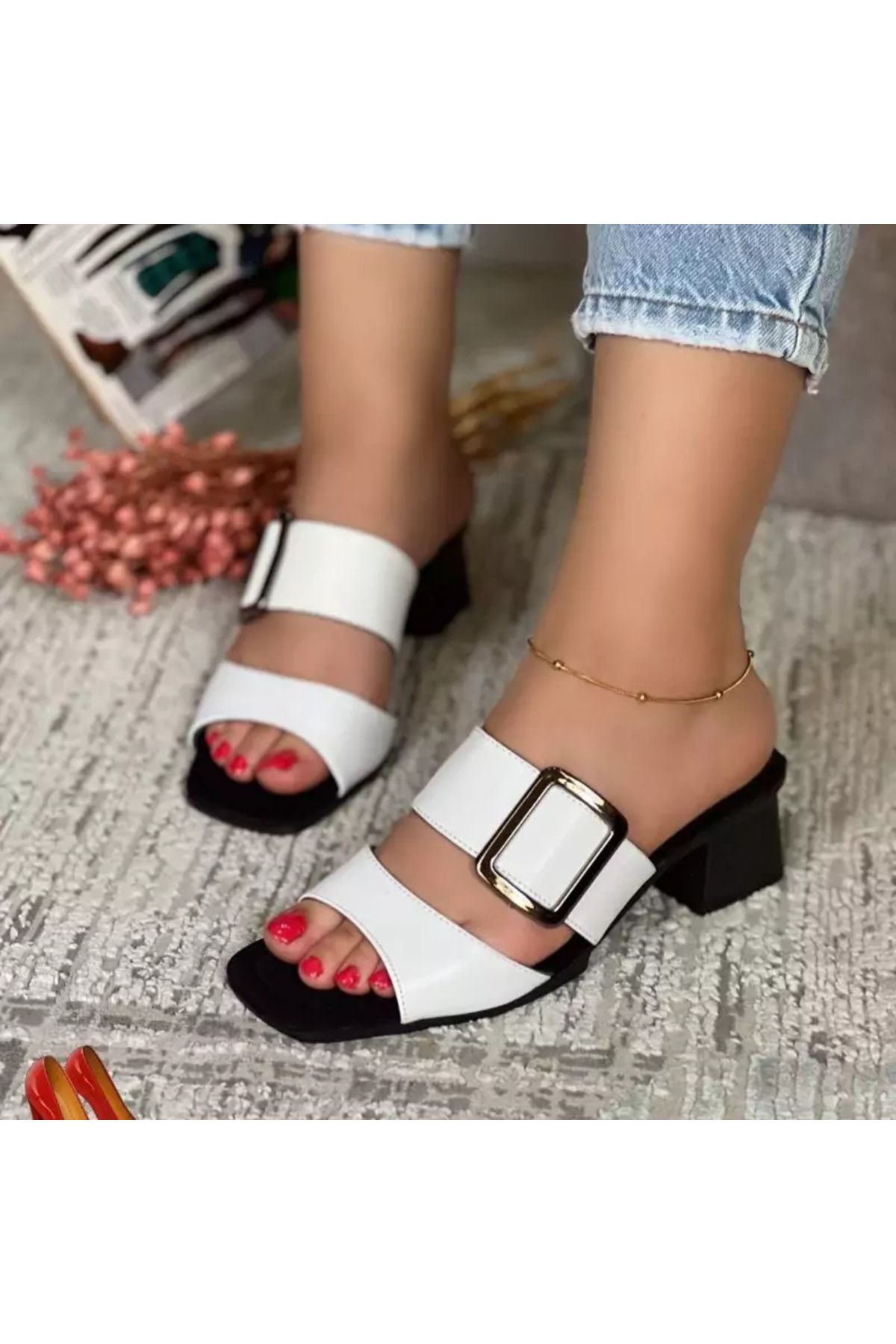 Shoes 5cm topuk boy beyaz terlik