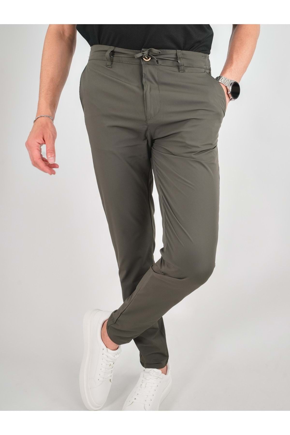 Olivia GENİE MAN YAN CEP BELİ LASTİKLİ İNCE JOGGER PANTOLON Haki