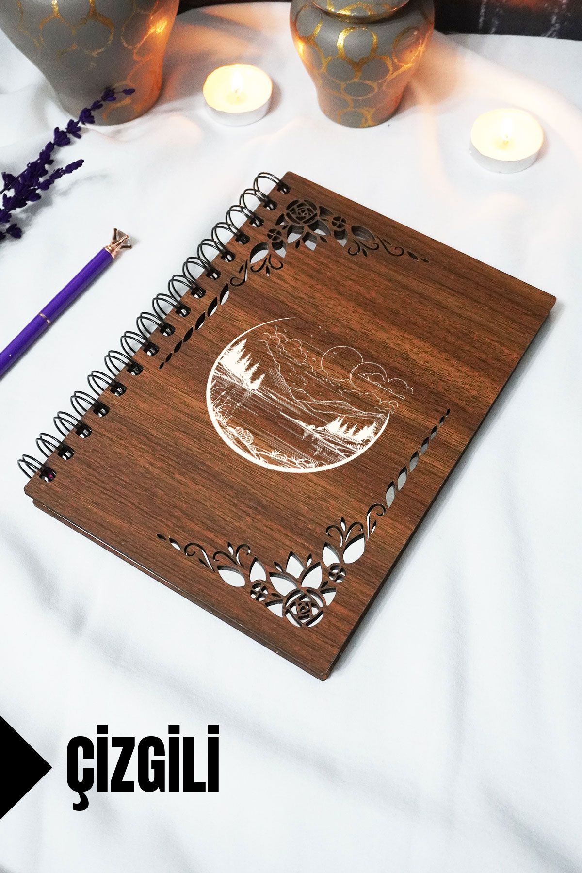 markcat Manzara Ahşap Kapaklı Defter - Çizgili Defter - 60 yaprak (120 sayfa) - A5 15x21 cm
