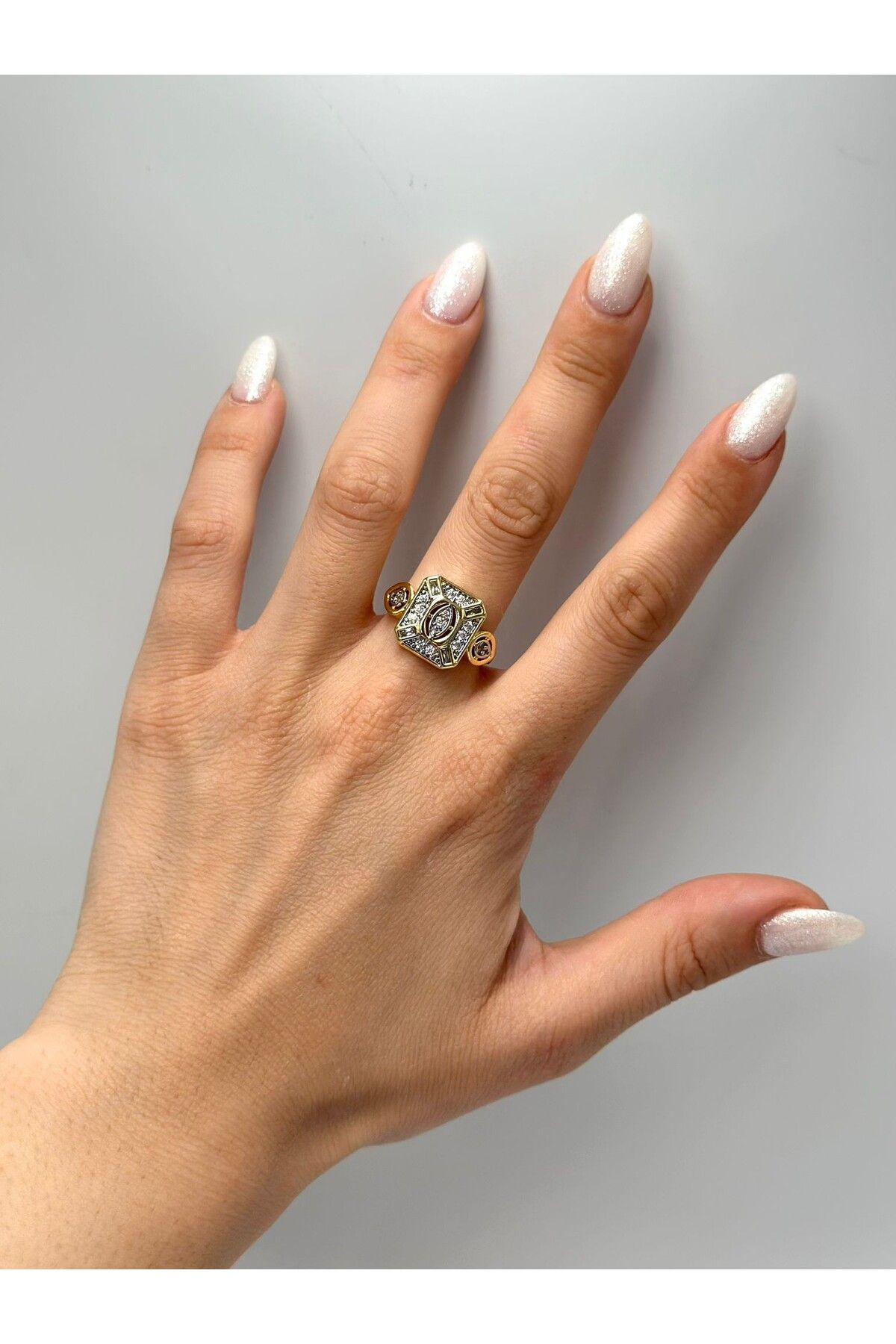 MyladyAccessoriess Geometrik Zirkon Taş Detay Ayarlanabilir Yüzük (Çelik)