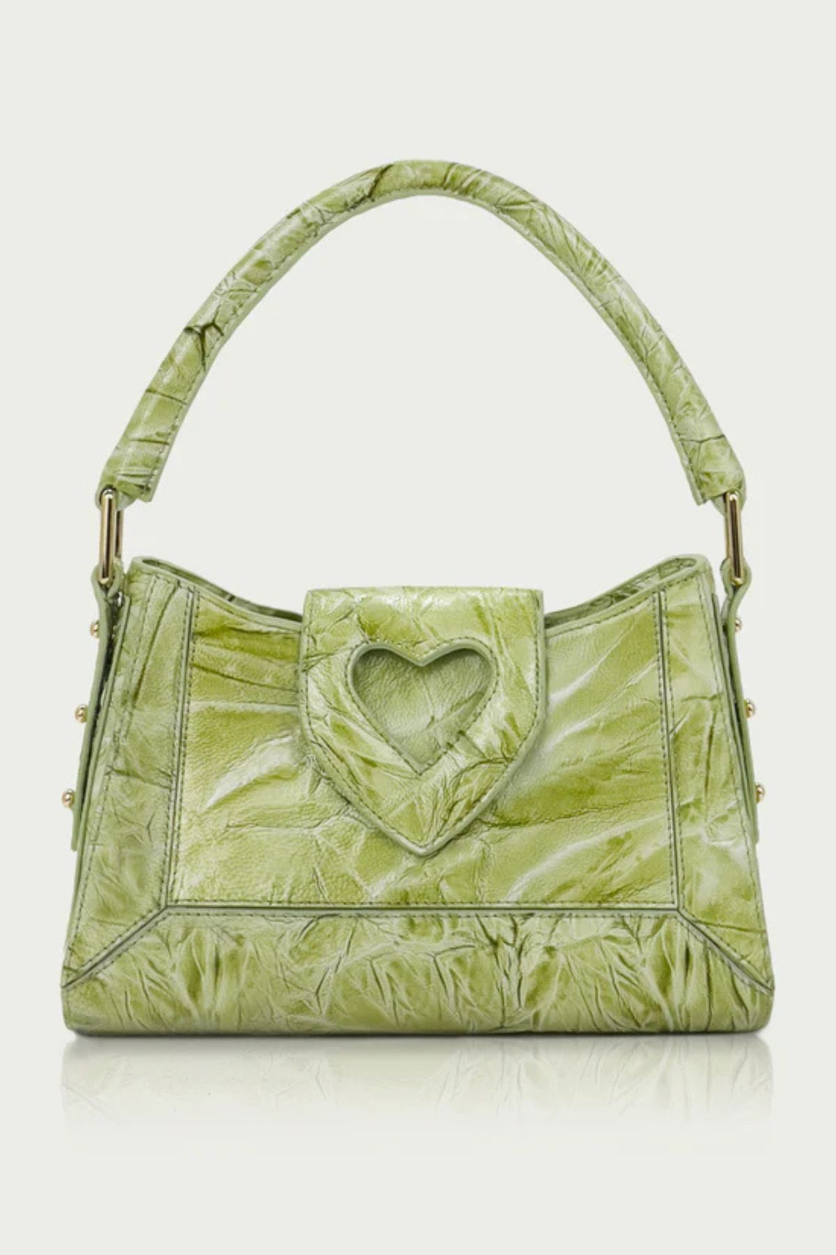 D'ylla Atelier Ashley Serisinden Şık Kadın El Çantası - Hakiki Deri, Günlük ve Özel Günler - Crinkle Green Glossy