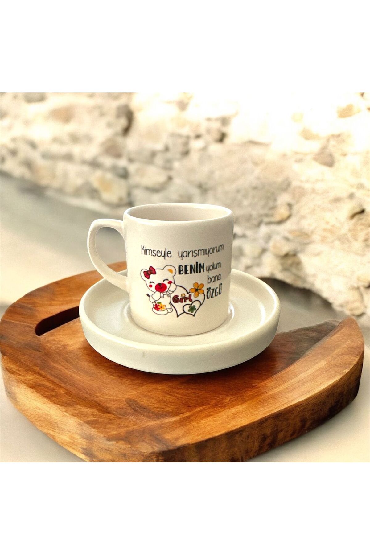 iva art design KİMSEYLE YARIŞMIYORUM SERAMİK YAZILI TÜRK KAHVESİ BARDAĞI