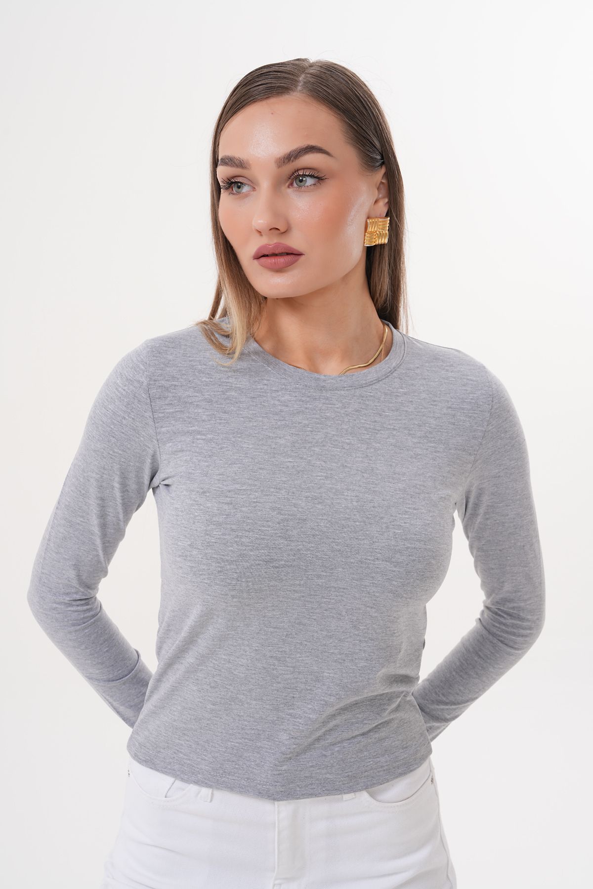 GENIUS STORE-Long Sleeve Short Women's Blouse Long Fitted Longsleeve-Bluez 2