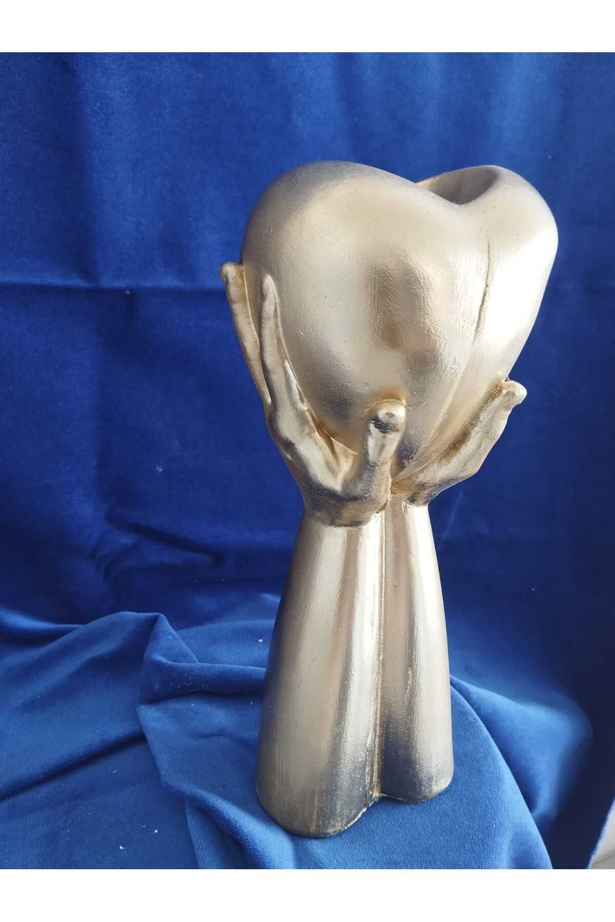 DecorWiz Dekortif Kalp Tutan El Vazo Gold Renk