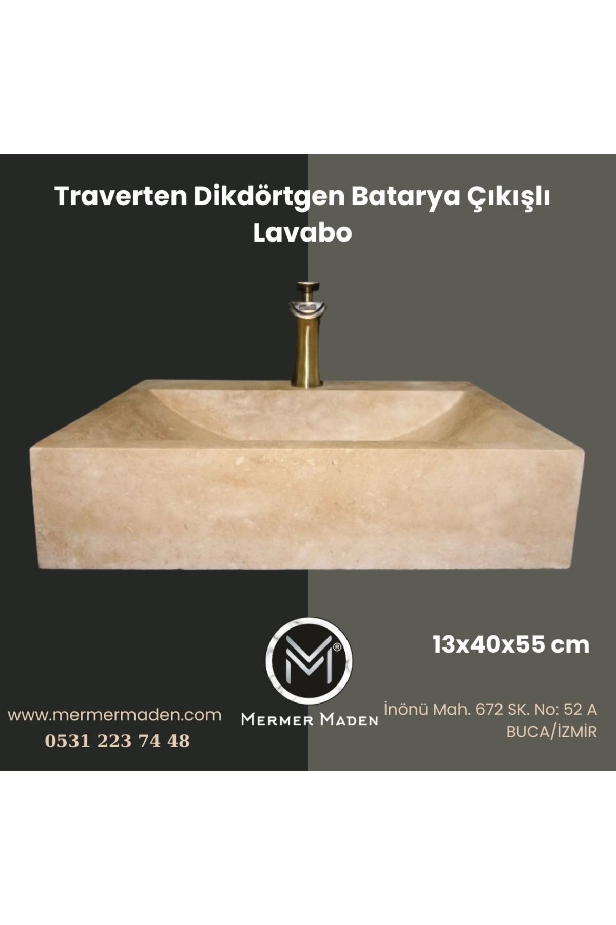 entrend11 Traverten Dikdörtgen Batarya Çıkışlı Lavabo