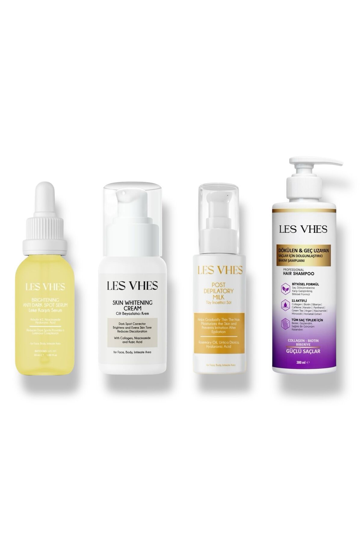 Umut Les Vhes Cilt Serum & Beyazlatıcı Krem & Tüy süt ve Şampuan 4'lü set