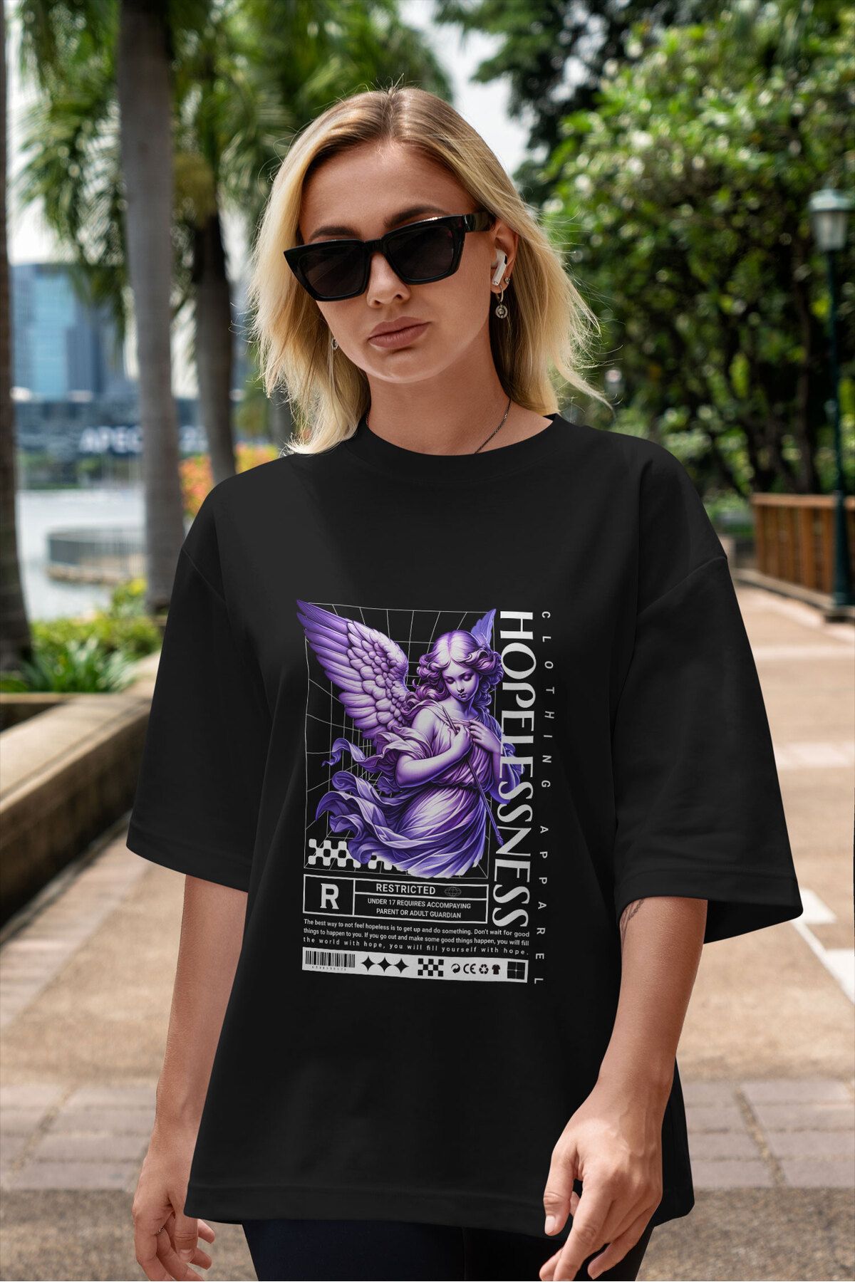ELFAMİ Unisex Erkek/Kadın HOPELESSNESS Özel Baskılı Oversize Pamuklu Bisiklet Yaka T-Shirt