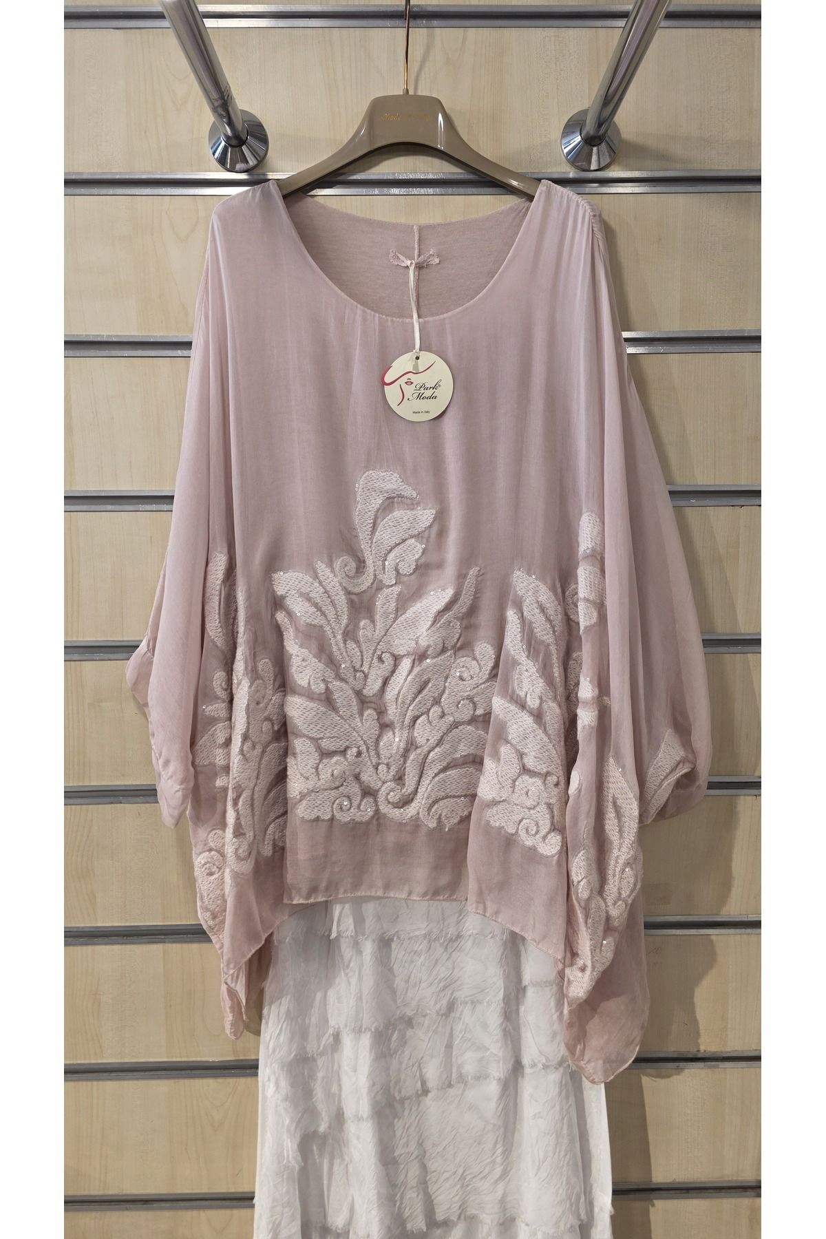 Park Moda İtalyan İpek Tunik Bluz Çiçek Kabartmalı