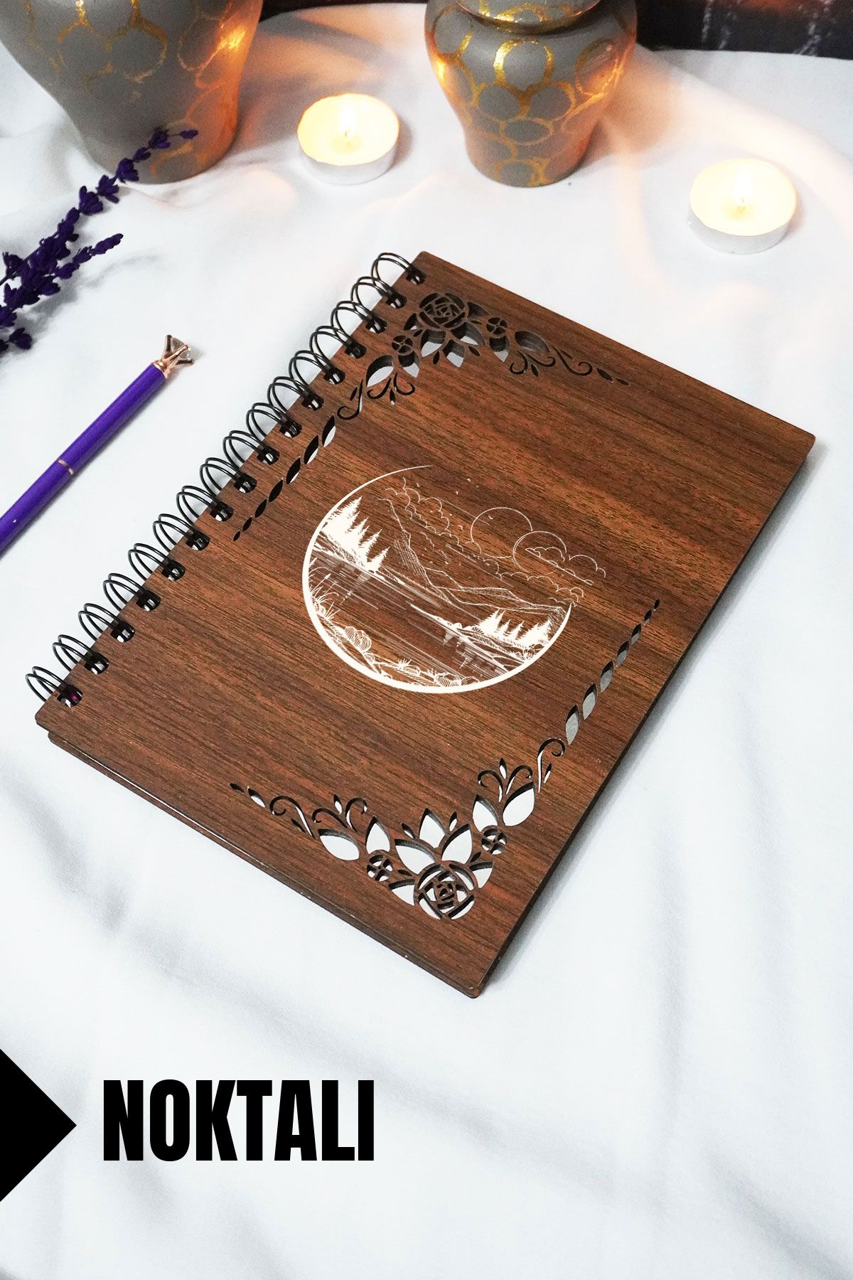 markcat Manzara Ahşap Kapaklı Defter - Çizgili Defter - 60 yaprak (120 sayfa) - A5 15x21 cm