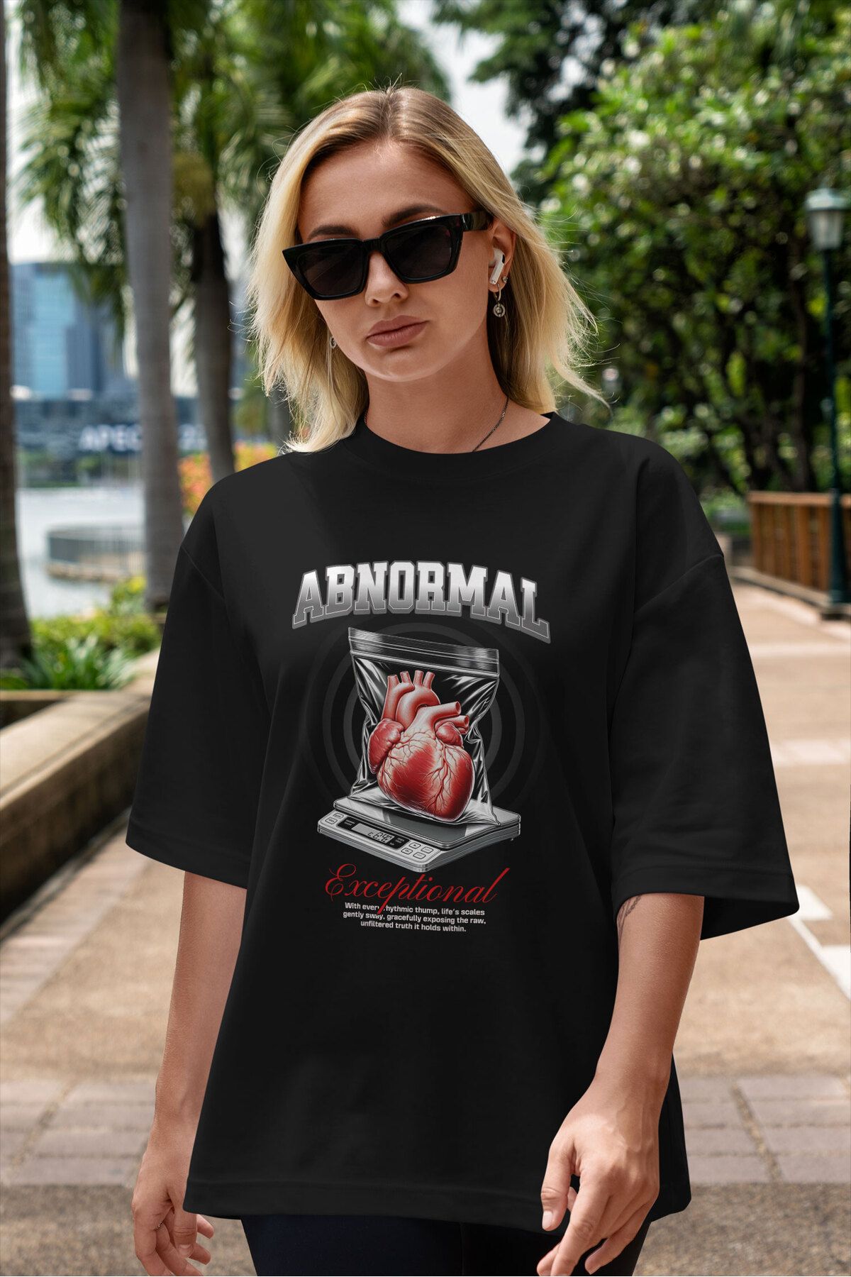ELFAMİ Unisex Erkek/Kadın ABNORMAL Özel Baskılı Oversize Pamuklu Bisiklet Yaka T-Shirt