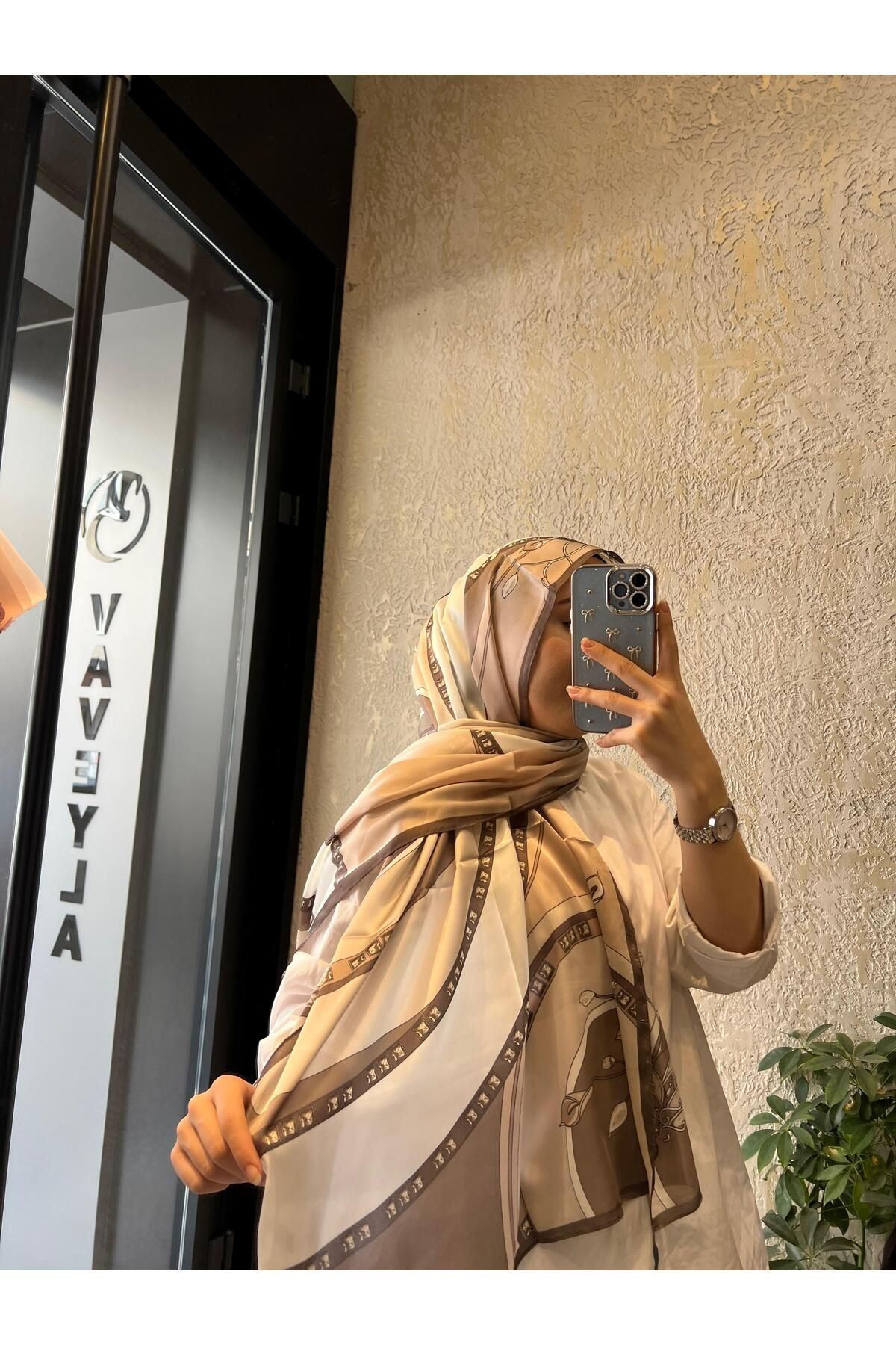 Vaveyla KREM BEJ KARIŞIK DESENLİ VUAL ŞAL
