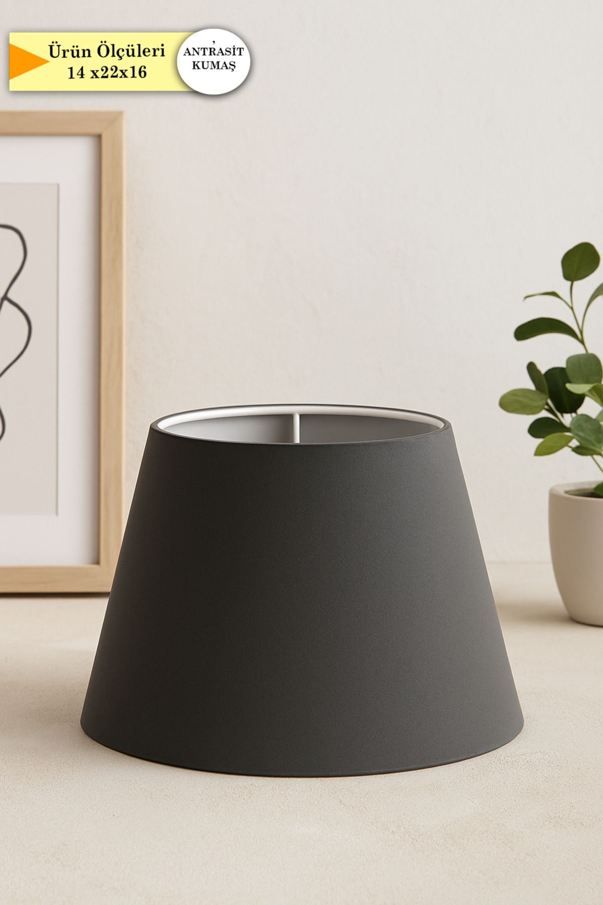 Eslight Antrasit Kumaş Abajur Başlığı 22 cm T33