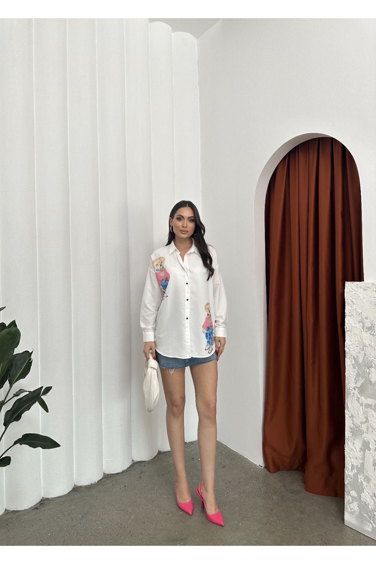 AsprinFashion AYICIK BASKILI GÖMLEK MAVİ