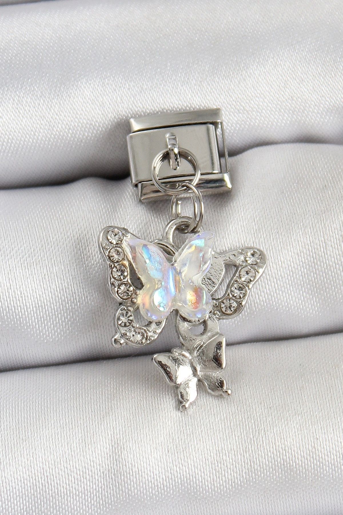 OurStyles L Çelik Sallantılı Zirkon Taşlı Kelebek Model Gümüş Renk Nomination Charm - Tj-bc - Şık Tasarım Tarz