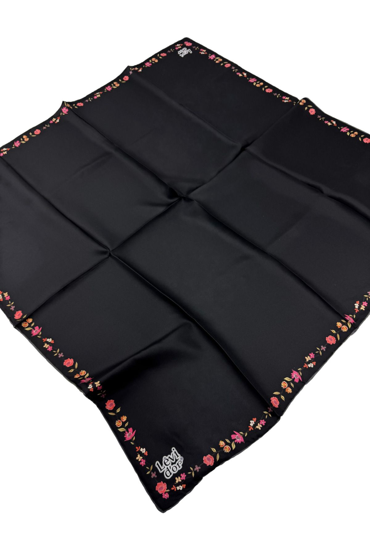 Levidor Twill İpek Eşarp LD4196-001 Çiçekli Desen SİYAH-ÇOK RENKLİ